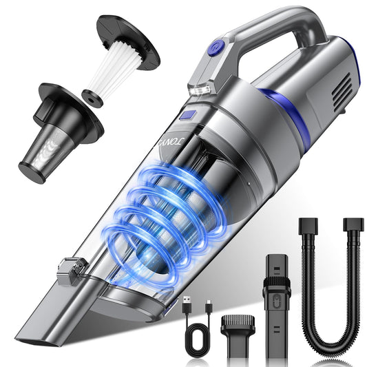 JONYJ Handheld Vacuum Cordless, 16000PA Strong Suction Hand Held Car Vacuum Cleaner, Portable Hand Vacuum Rechargeable with Multi-Nozzles & LED Light for Home, Car, Office, Pets
