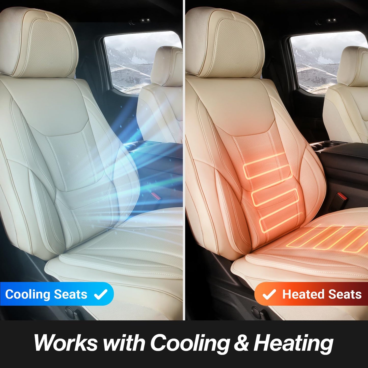 Coverland Custom Car Seat Covers Compatible with Grand Cherokee, Sorento, 4Runner - Premium Leather Non-Slip Memory Foam Waterproof Interior Protector Front Seat-Beige [See Size Chart-Size A16]