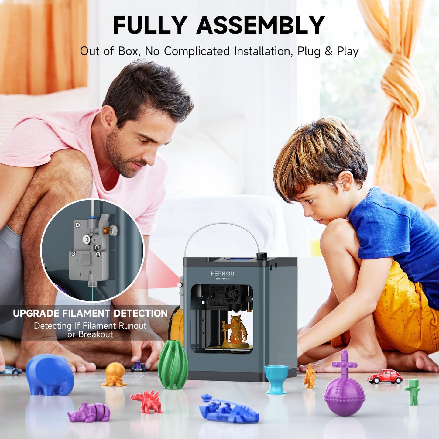 TINA2Plus 3D Printer, HEPHI3D 250mm/s High Speed FDM 3D Printers Fully Open Source, Auto Leveling Mini 3D Printer with WiFi Cloud Print, Fully Assembly 3D Printers for Beginners, Office, Home, School
