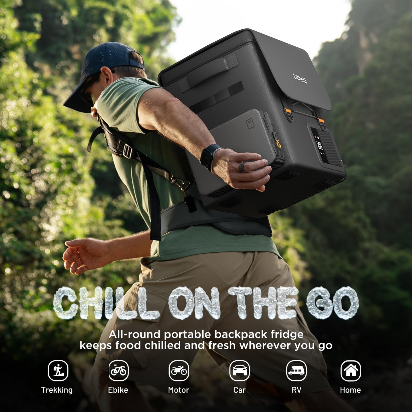 LiTHELi Frozen Pack 12V Car Refrigerator & Portable Electric Cooler, 20L/21QT with 2 U20 Batteries, -4~68℉ Travel Fridge Freezer for Camping, Road Trips, RV, Boat & Beach (Backpack Design)