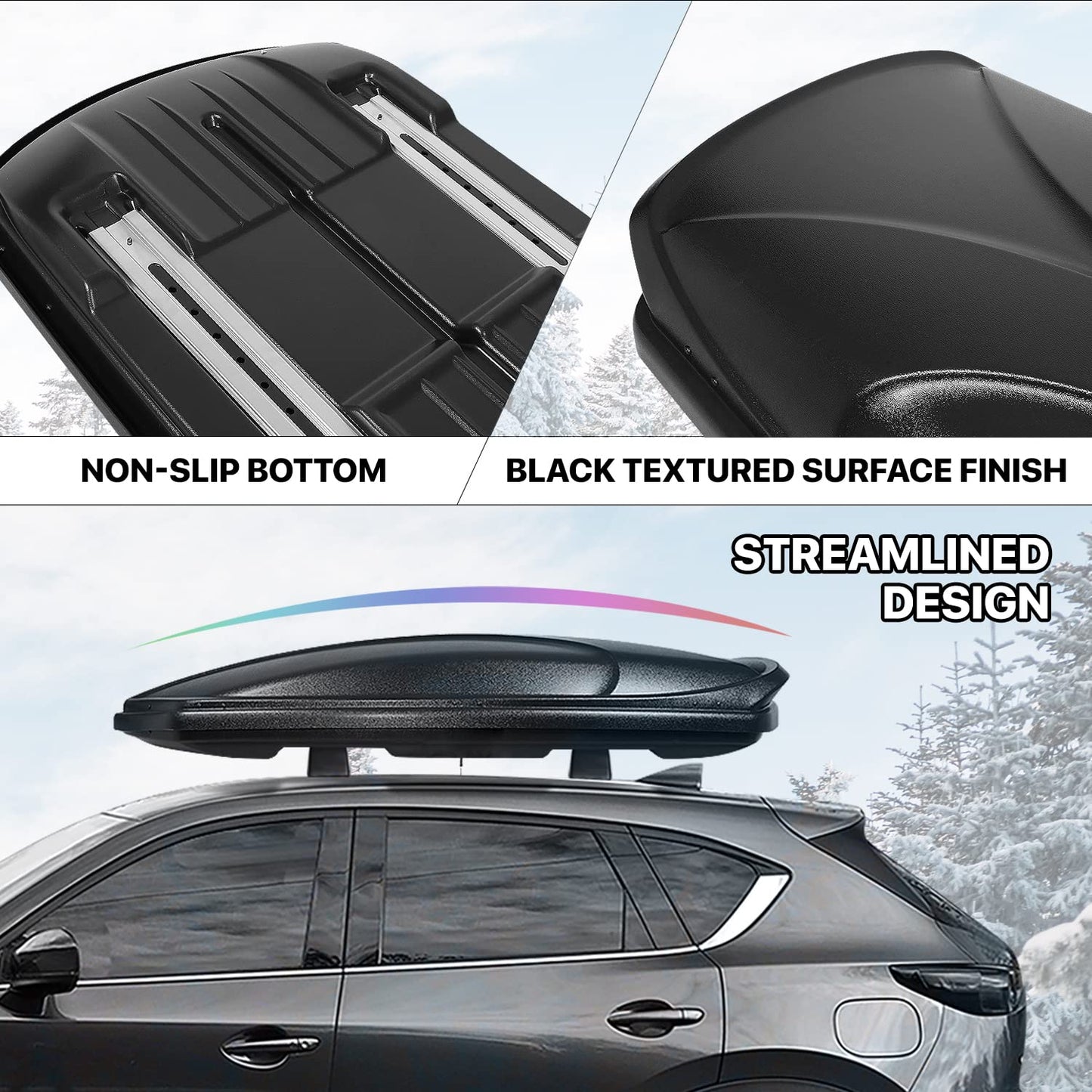 DNA MOTORING Extra Long XXL Rooftop Cargo Carrier Box Lockable Roof Luggage Storage Case w/Lock+Keys, 110Lb Capacity, 15 Cubic Ft.(Textured Black),PT-ZTL-8294-BK