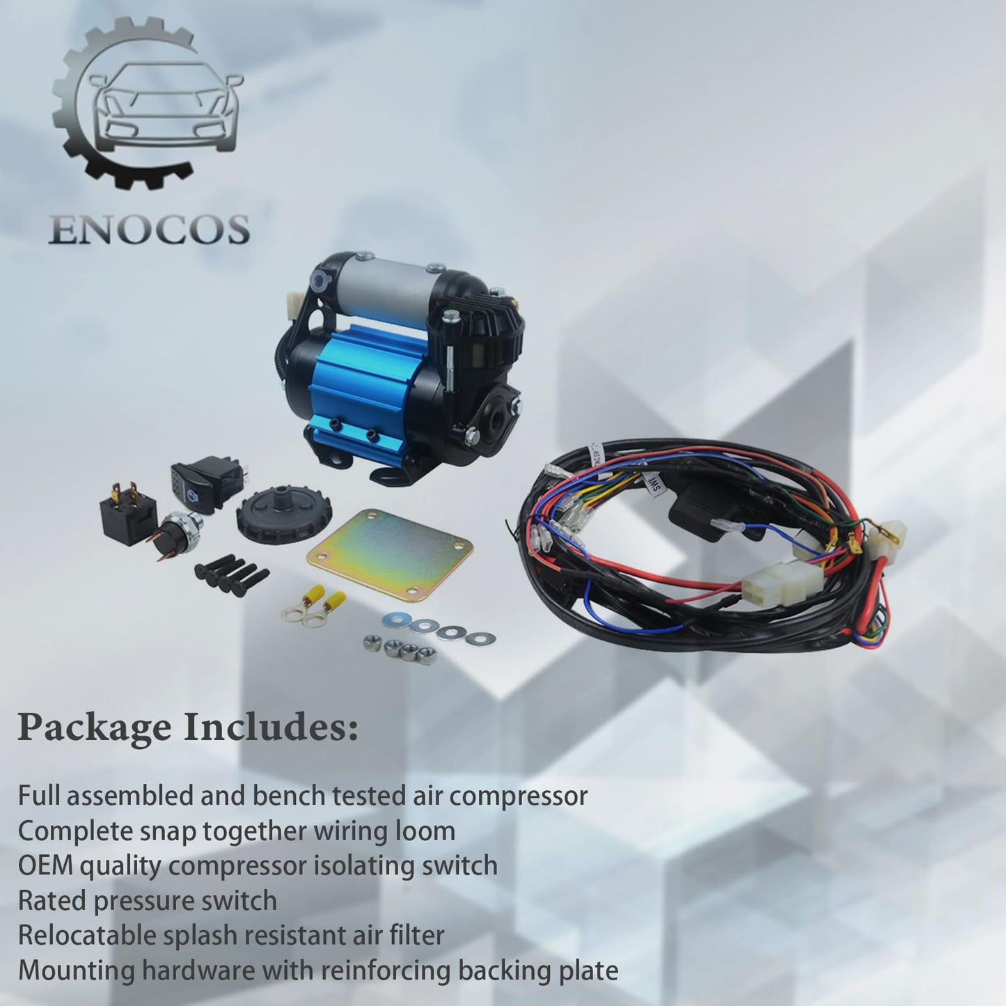 Enocos CKMA12 12V On-Board High Performance Single Air Compressor Fits for Inflating Tires, Air Lockers Locking Differentials, Pneumatic Tools, etc