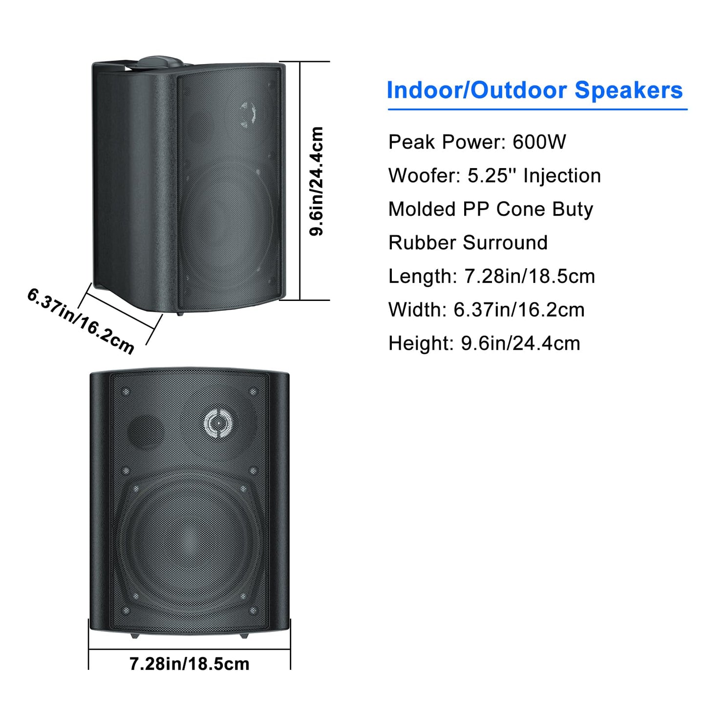 STUDIOFINIX 5.25 Inch 600W Passive Wall Mount Speakers Weather Resistant Indoor Outdoor Speakers for Patio Garage Home,2 Pairs (Black)