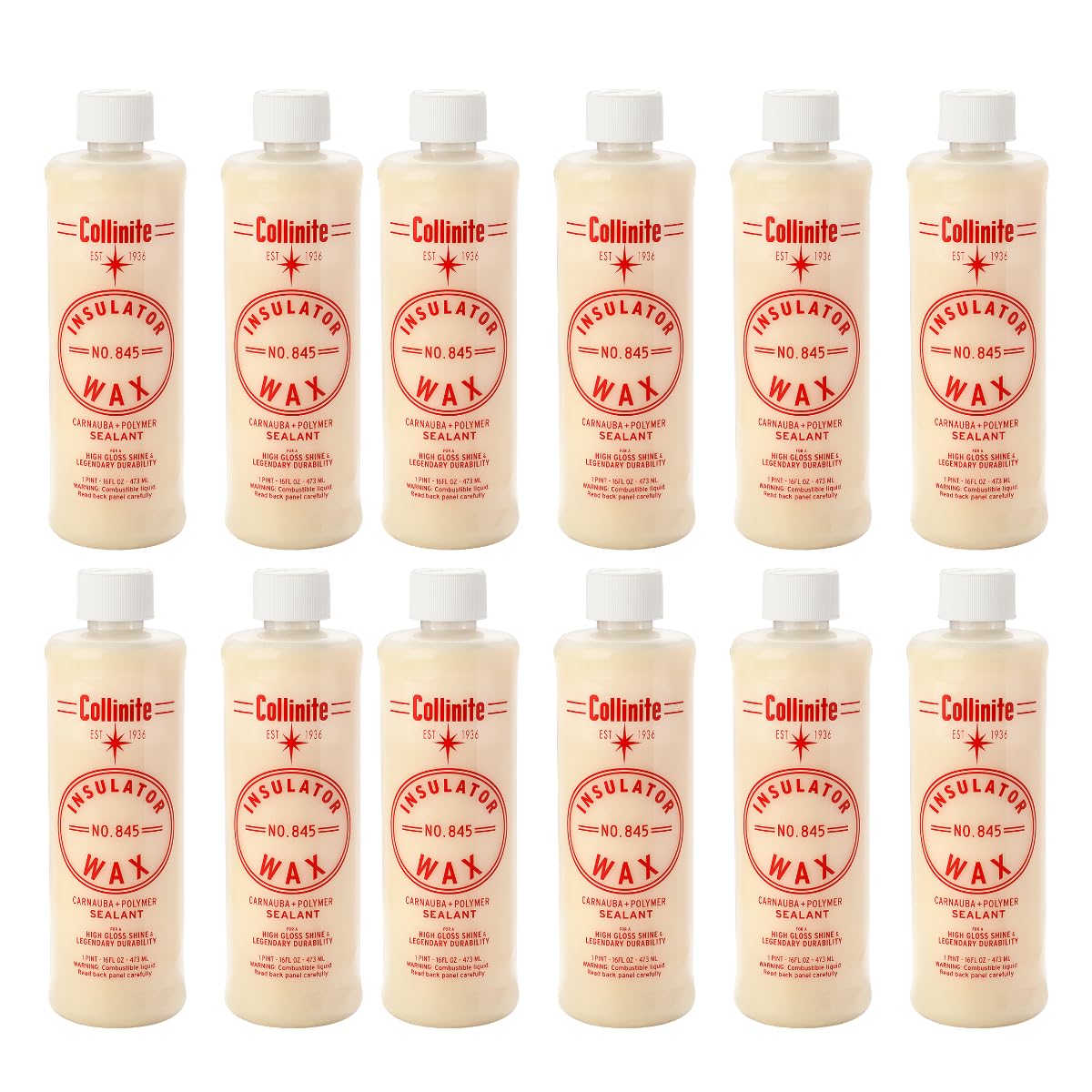 Collinite 845 Insulator Wax - Carnauba+Polymer Sealant, High Gloss, Durable Beading & Long-Lasting Paint Protection for Cars, Boats, Trucks, RVs, Motorcycles (16 fl oz) Pack of 12 (Full Case)