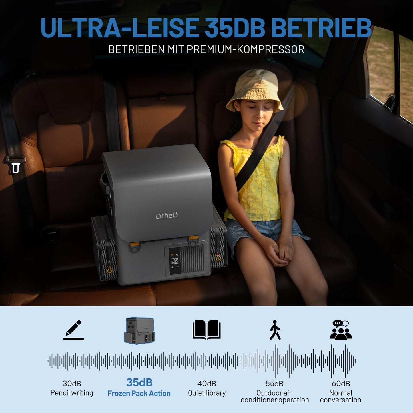 LiTHELi Frozen Pack 12V Car Refrigerator & Portable Electric Cooler, 20L/21QT with 2 U20 Batteries, -4~68℉ Travel Fridge Freezer for Camping, Road Trips, RV, Boat & Beach (Backpack Design)