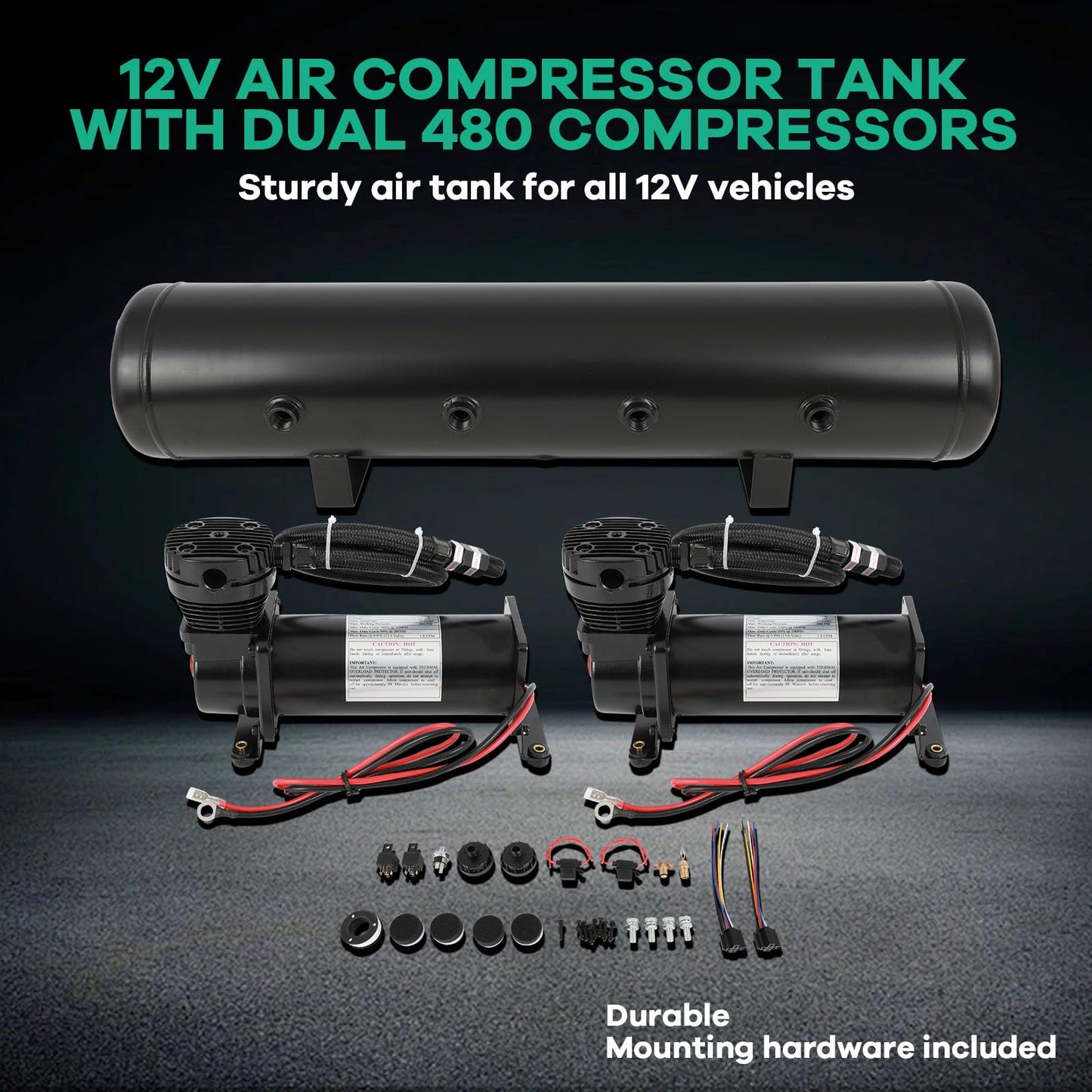 STAYTOP Dual Air Compressors 5 Gallon Air Tank for Air Suspension/Air Ride Bag/Train Horn/Spring, Onboard Air System Kit 200 psi Compressors