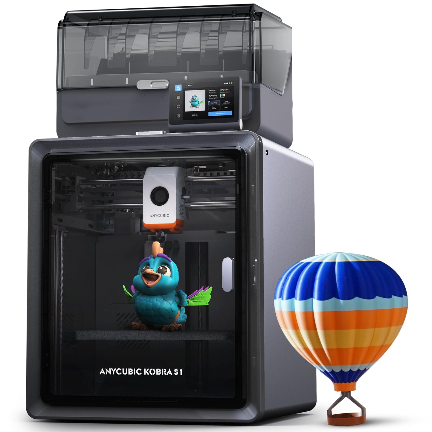 Anycubic Kobra S1 Combo Multicolor 3D Printer with Anycubic ACE PRO, 4 Multicolor, Drying and Printing at the Same Time, 600mm/s Fast Speed with 320℃ Hotend, Built-in Camera 44dB Quiet 250*250*250mm