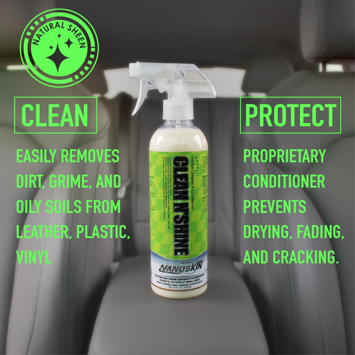 Nanoskin CLEAN N’ SHINE Interior Cleaner, Conditioner & Dressing 5 Gallons – Car Wash Interior Spray for Car Detailing | Restores Leather, Plastic & Vinyl Surfaces | For Cars, Trucks, Motorcycles, RVs