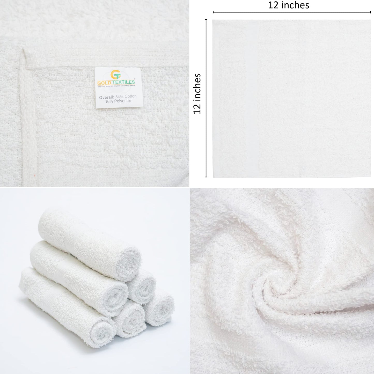 GOLD TEXTILES 480 Pack Economy White Washcloths Set (12x12 inches) - Cotton Blend Commercial Grade Cleaning Rags, Quick Drying & Soft Face Cloths, Fingertip Towels for Bathroom, Spa, Gym, and Kitchen