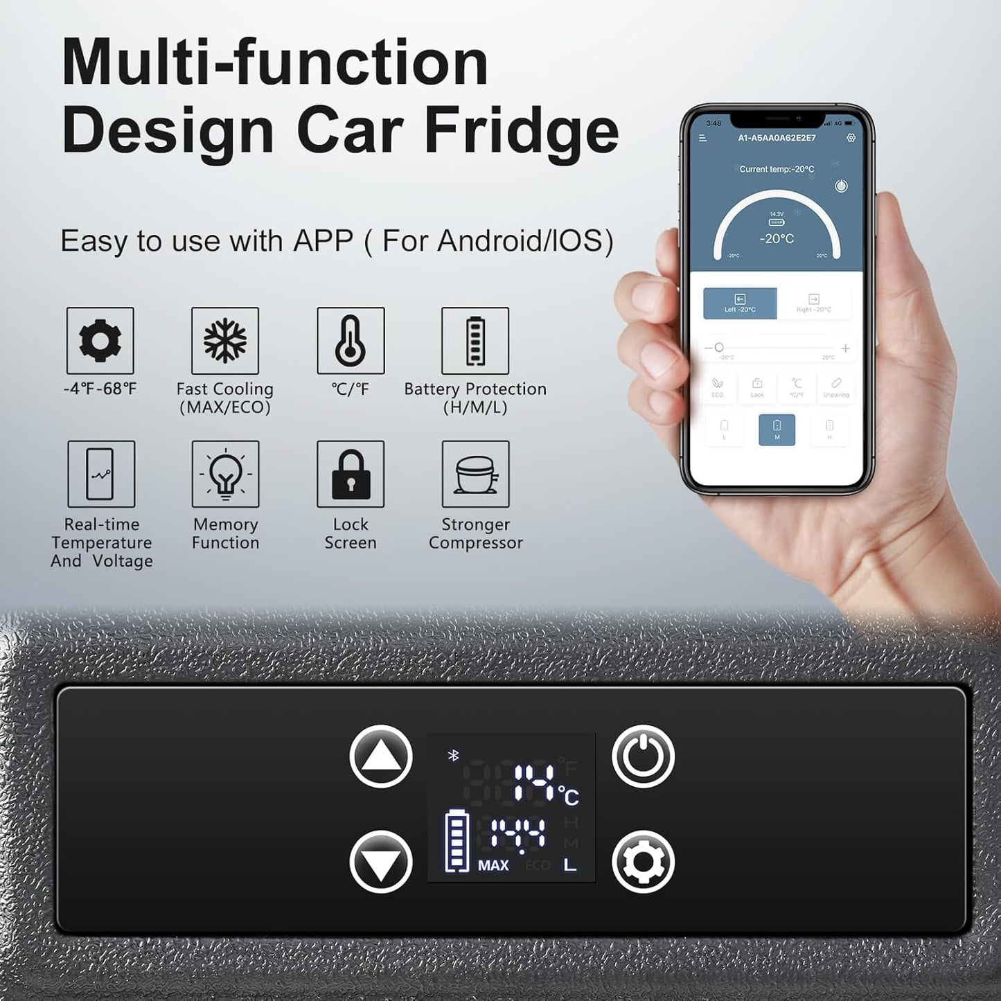 BODEGACOOLER 12 Volt Car Refrigerator,80 Quarts Portable Fridge,75L RV Freezer Single Zone,with APP Control,-4℉-68℉ Car Cooler,12/24V DC & 100-240V AC for Travel, Camping,Outdoor,Truck,SUV
