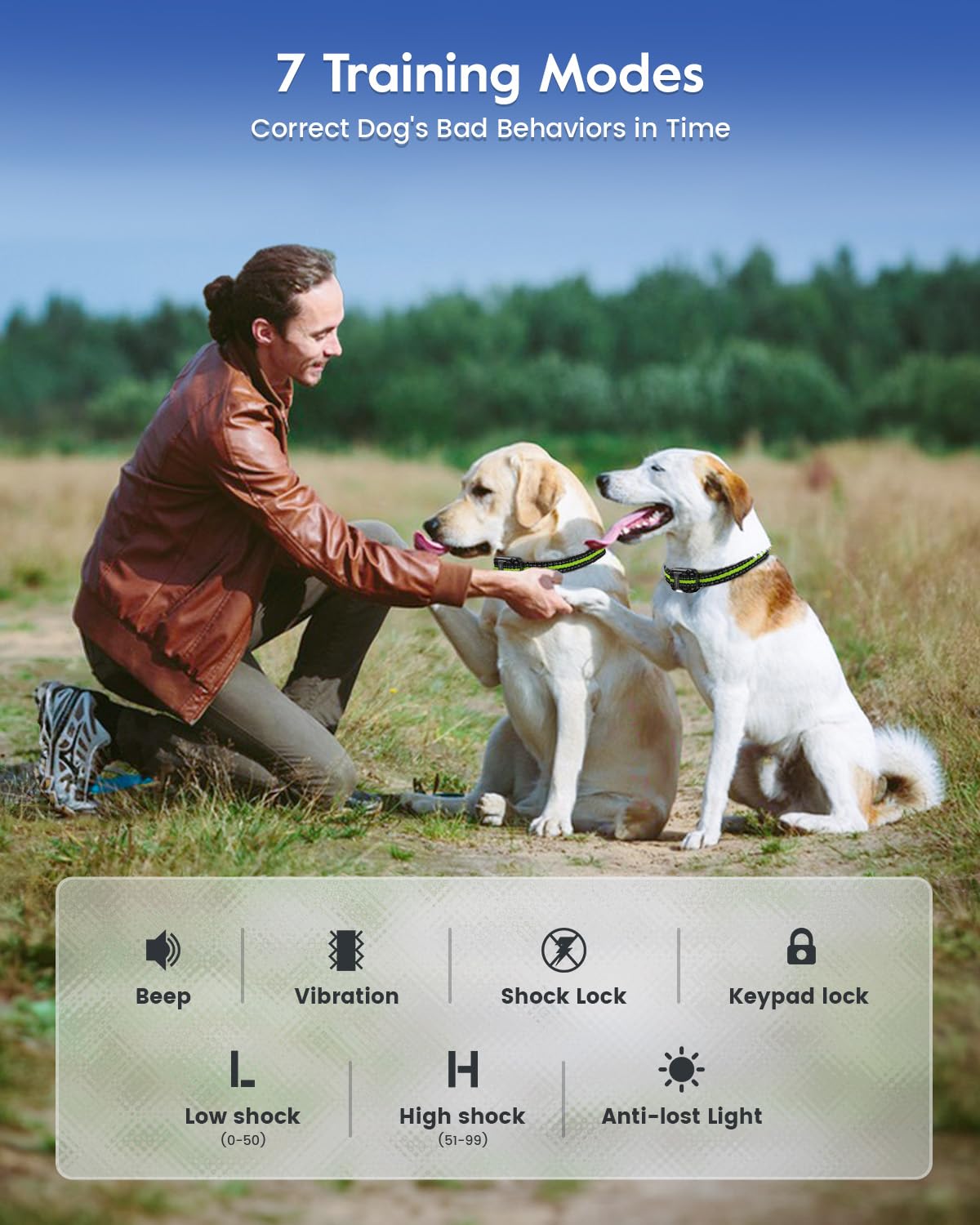 Dog Training Collar with Remote, Electronic Dog Shock Collar with Beep, Vibration, Shock, Light and Keypad Lock Mode, Electric Training Collar Set for Small Medium Large Dogs (Black Green)