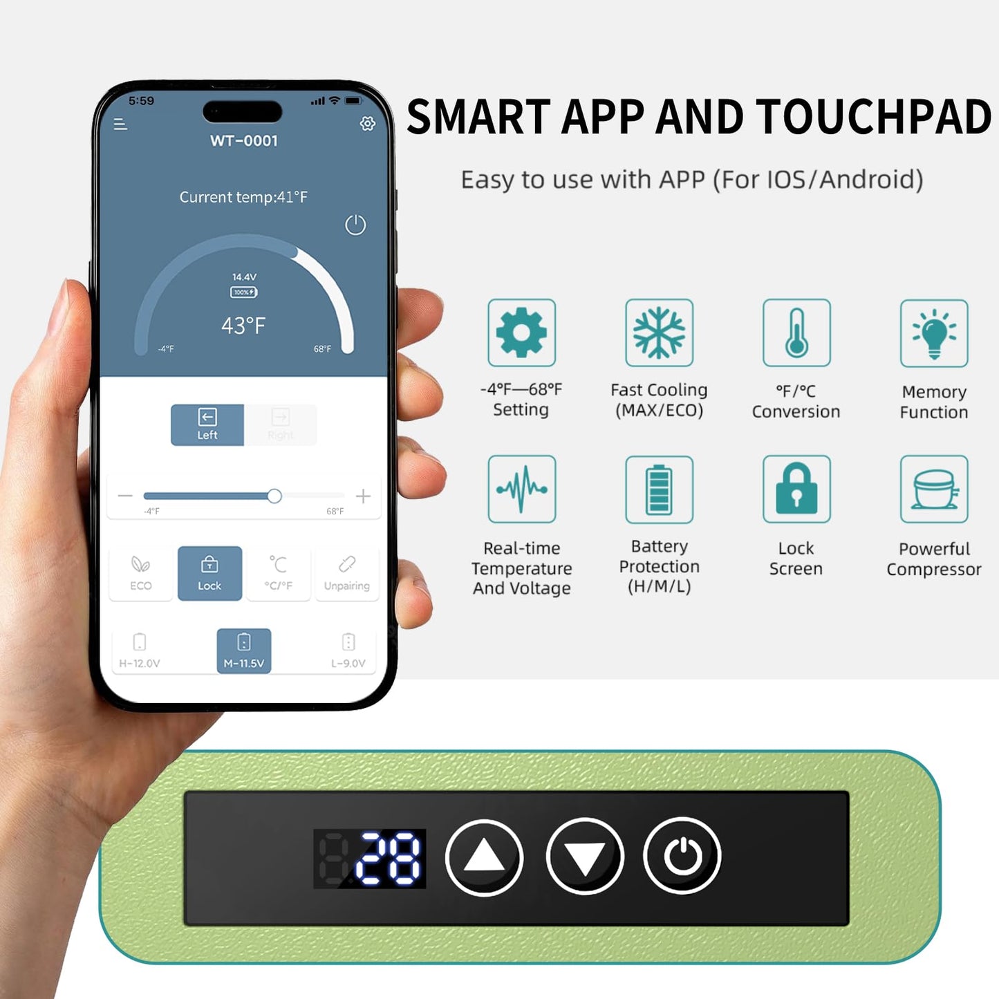 JicSuXi 12V Car Refrigerator, 17 Quart Portable Freezer 12 Car Fridge (-4F~68F) Compressor Electric Cooler with 12/24V DC 110-240V AC, APP Control For Car Truck RV Camping, Travel Outdoor Home