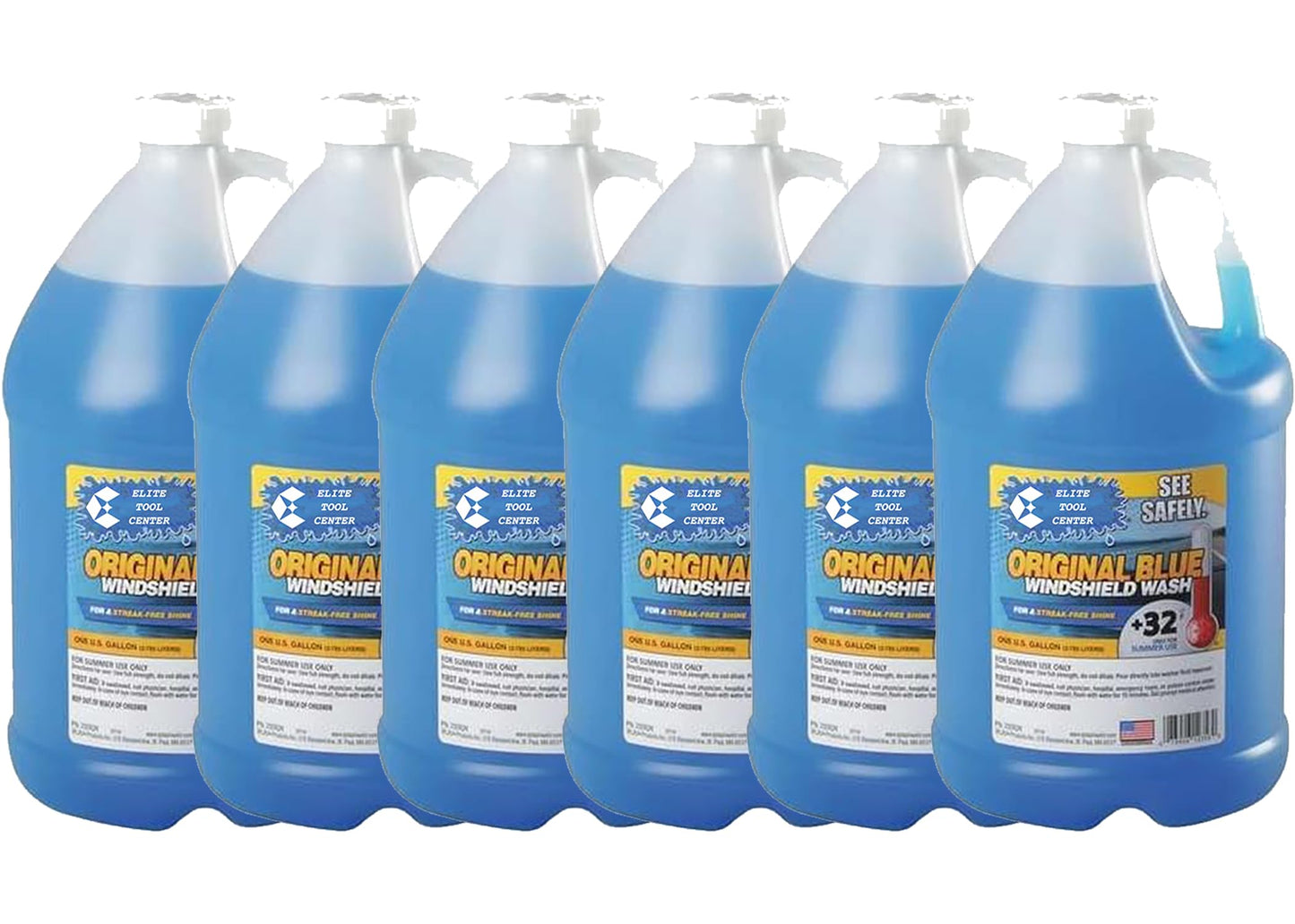 Elite Tool Center 6 Pack Splash Original Blue Windshield Washer Fluid +32 Degree 1 Gallon