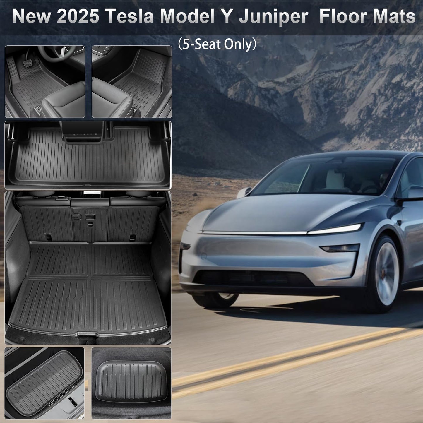 Weize Floor Mats for Tesla Model Y Juniper 2025 2026 5-Seat, All Weather Non-Slip Front Rear Cargo Liner Second Row Seat Back Mats Trunk Mats Interior Accessories, 9 PCS Full Set
