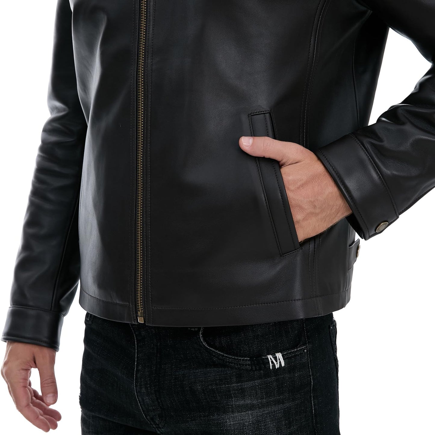 SILVER FASHIONS Leather Jacket Men,Classic Lambskin Jacket with Full Zip Front,Casual Style,Tailored Design,Metal Snap Cuffs (US, Alpha, 3X-Large, Regular, Regular, BROWN)