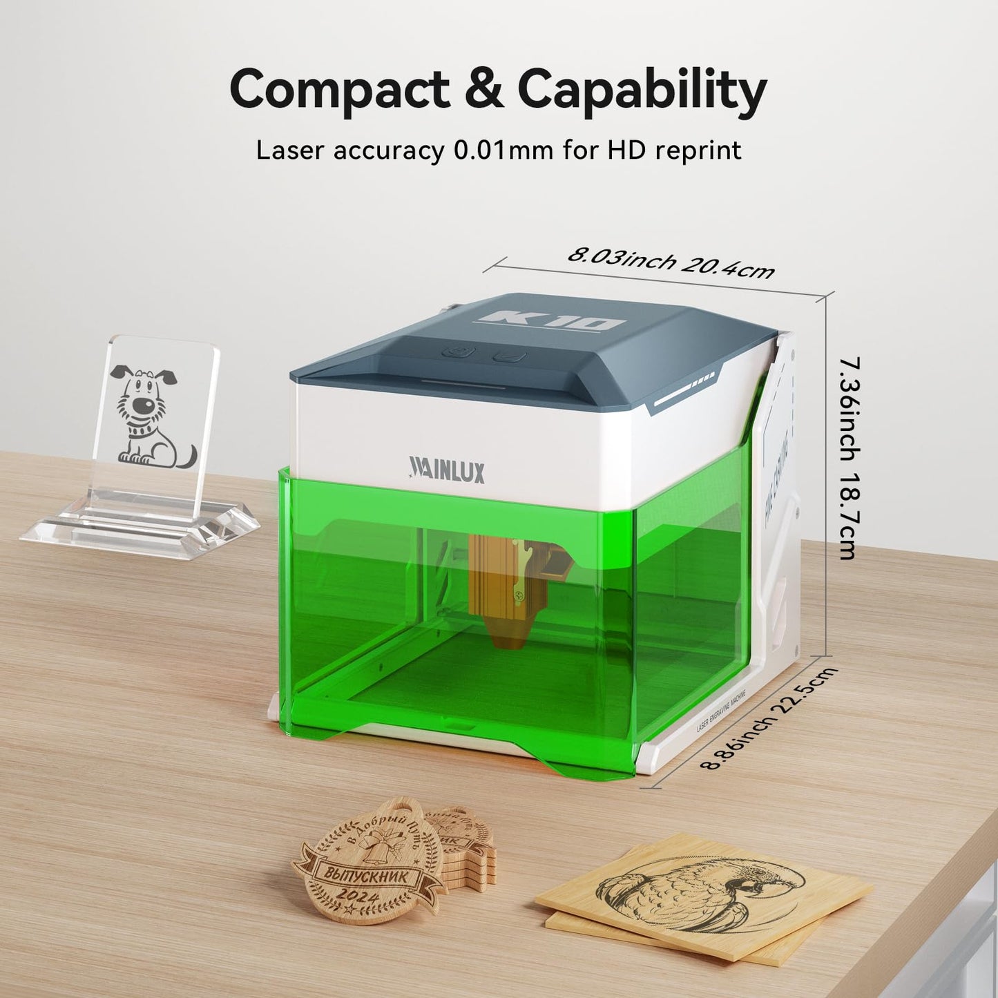 WAINLUXPRO K10 5000mW Laser Engraver Machine, Mini Laser Engraving Machine for Wood Leather Silicone Paper Glass Acrylic Cloth, Grabadora Láser, Engraver Laser Class1