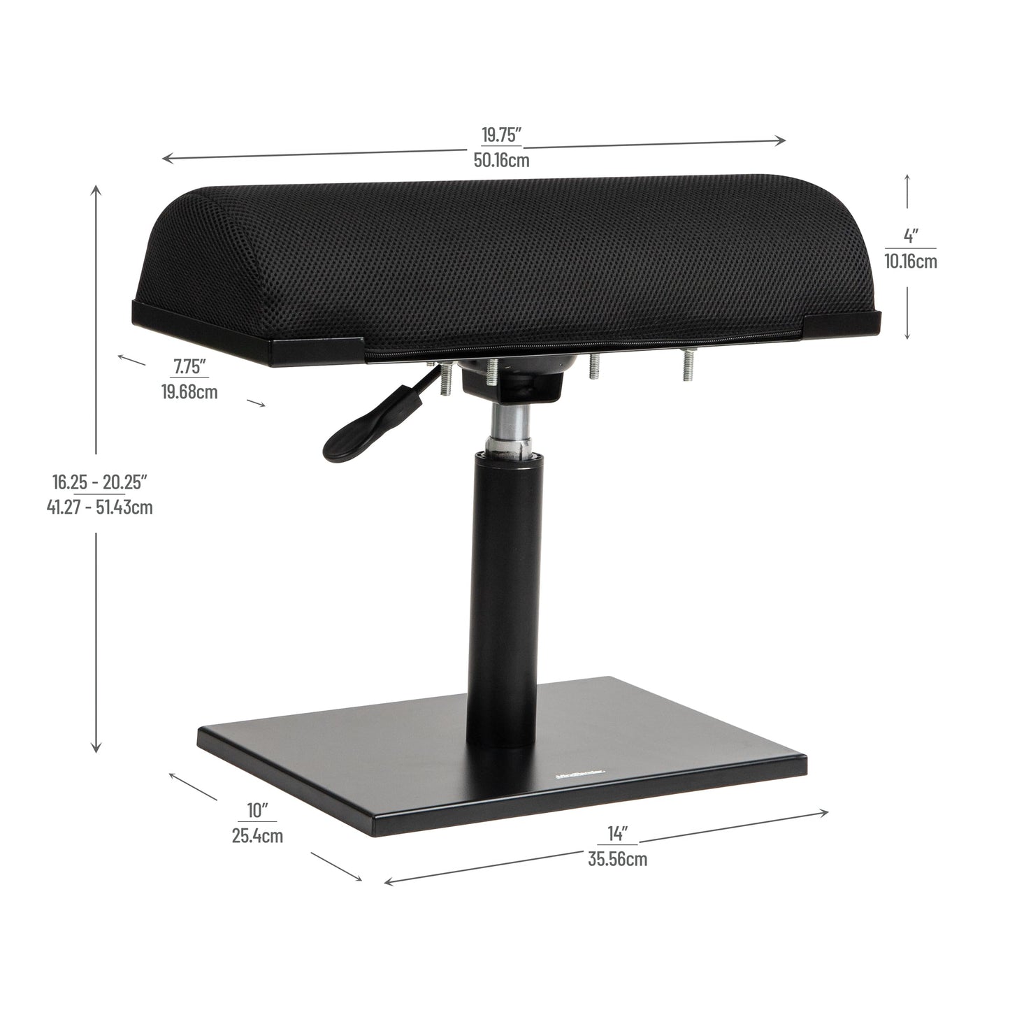 Mind Reader Foot Rest, Under Desk, Ergonomic, Hydraulic Height Adjustable, Ottoman, Office, Foam, 16.75" L x 7.5" W x 3.75" H, Black