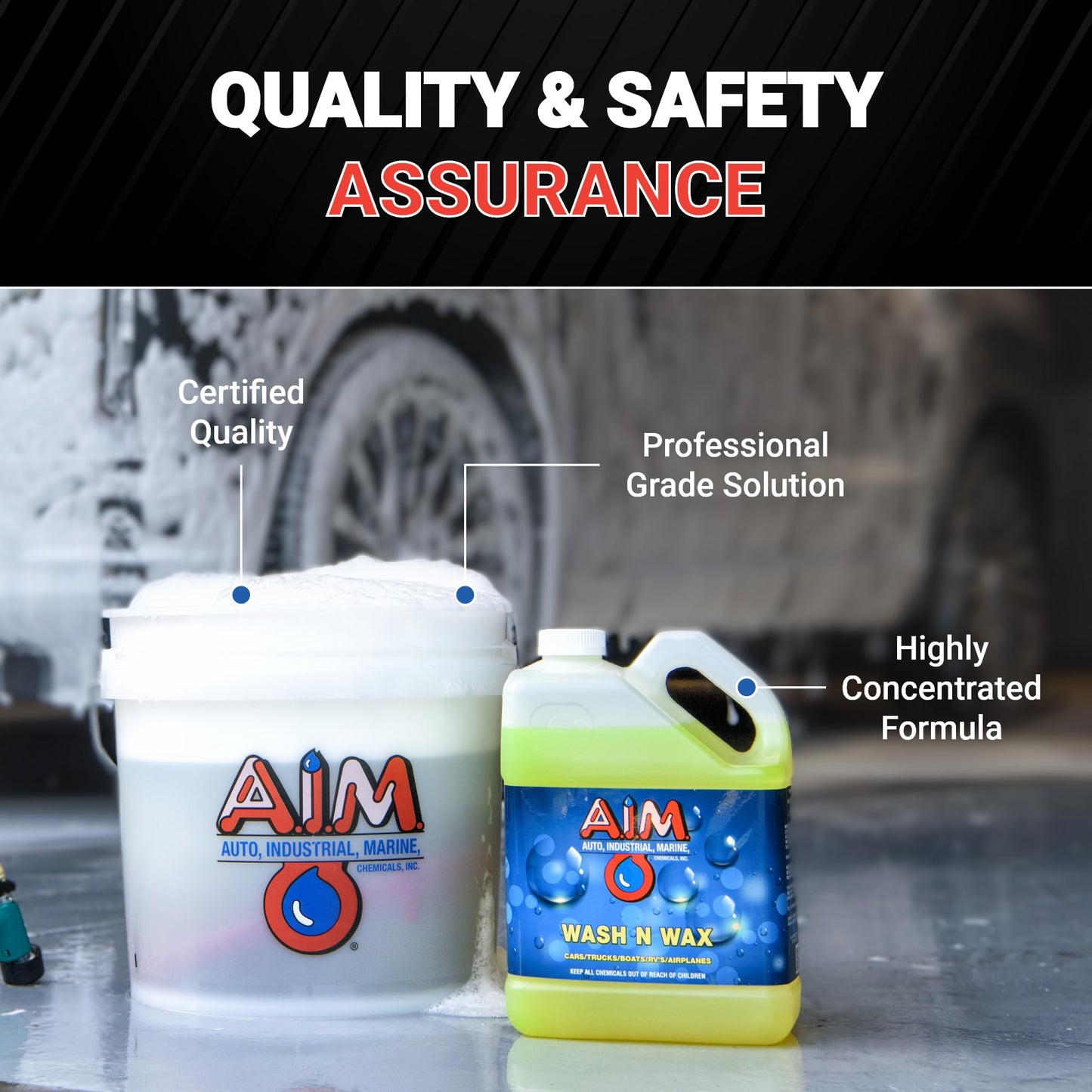 AIM Chemicals Wash N Wax Car Soap - pH neutral for cars, trucks, boats, and RVs. Protects wax and sealants. Use with foam cannon or hand wash. Ideal for detailing and cleaning supplies (AC WW5)