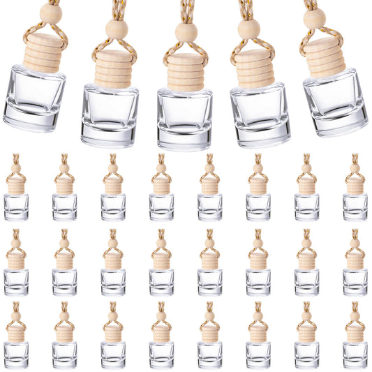 Domensi 600 Pieces Hanging Car Diffuser Air Freshener Bottle Bulk Empty Glass Refillable Perfume Bottles Oil Diffuser Aromatherapy Pendant for Auto Interior Ornaments Decor
