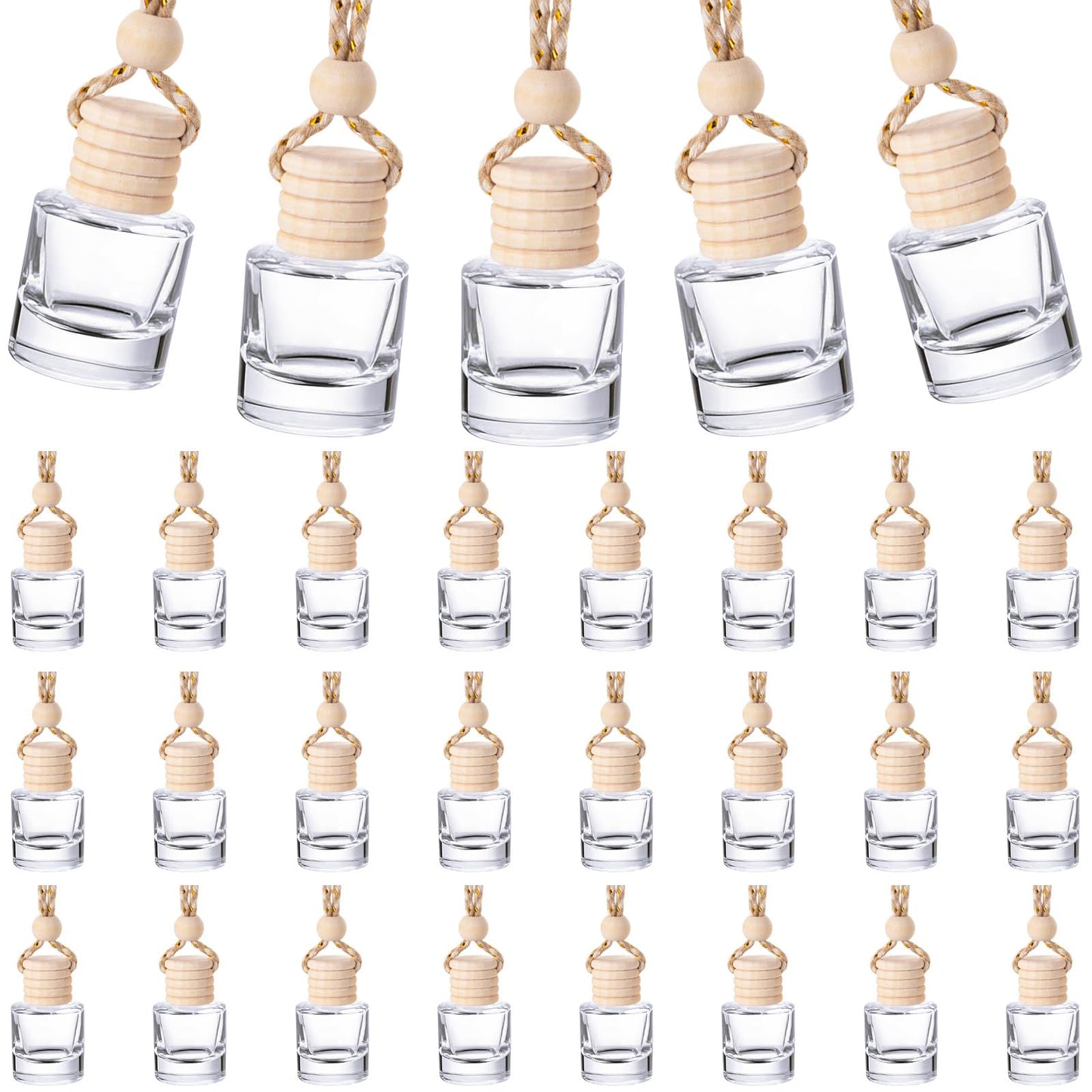 Domensi 600 Pieces Hanging Car Diffuser Air Freshener Bottle Bulk Empty Glass Refillable Perfume Bottles Oil Diffuser Aromatherapy Pendant for Auto Interior Ornaments Decor