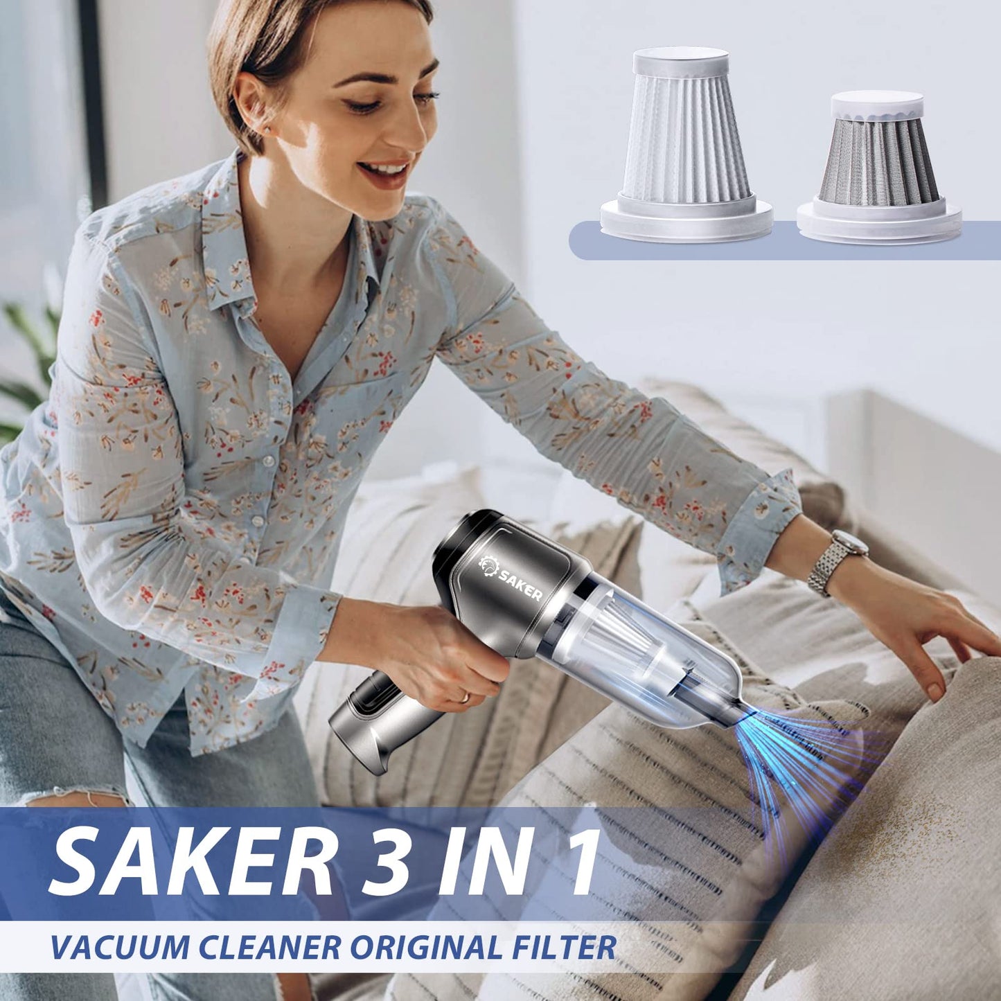 Saker Car Vacuum Cleaner Original Filter Set, 3 HEPA Filter and 1 Steel Filter, Adapted to Saker HL Series Handheld Vacuum Cleaners,Robust and Durable, Washable 4PCS