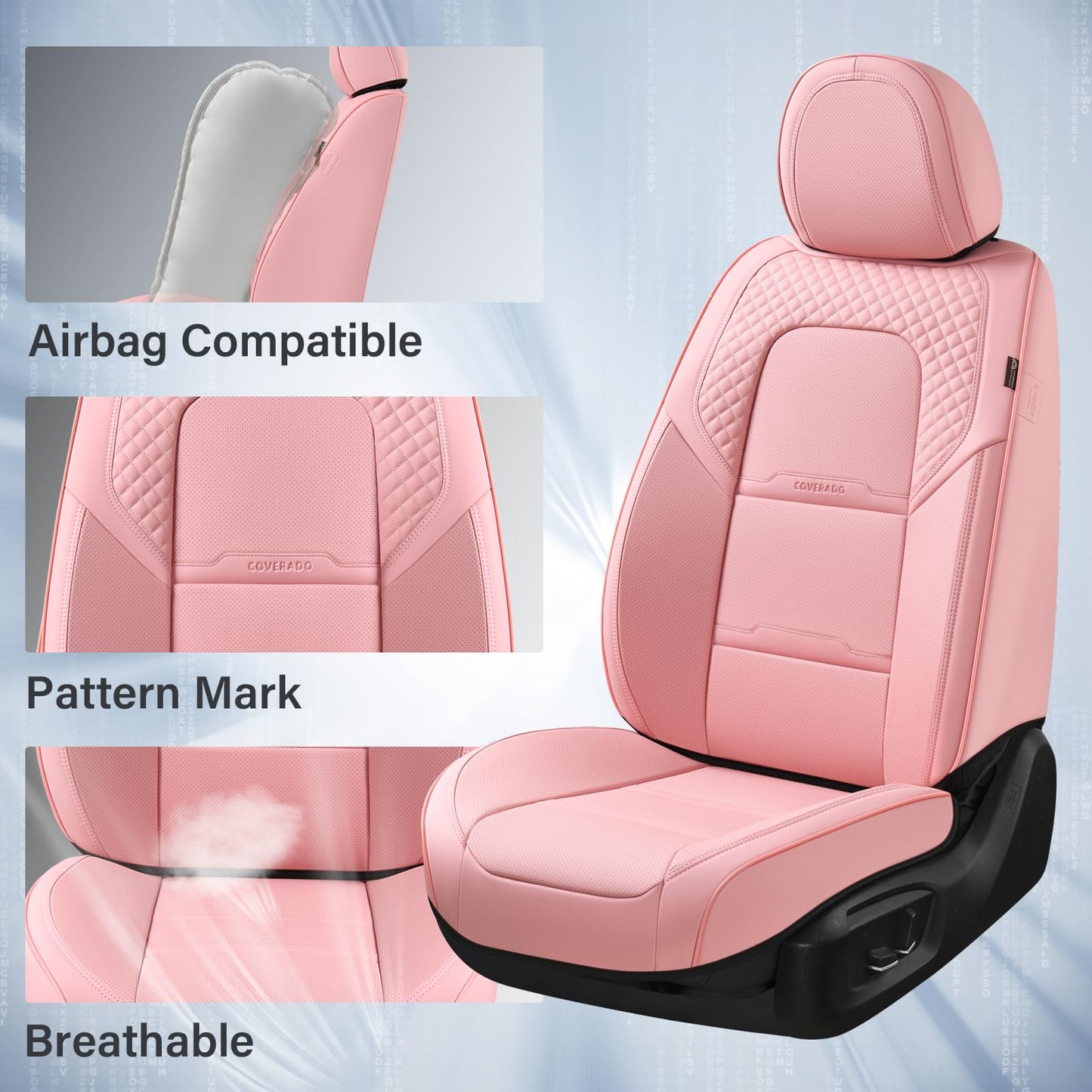 Coverado Car Seat Covers Front Seats, 2 Piece Car Seat Protector with Removable Headrest, Nappa Leather Breathable Seat Cushion Universal Fit for Truck Automotive Most of Cars Pink