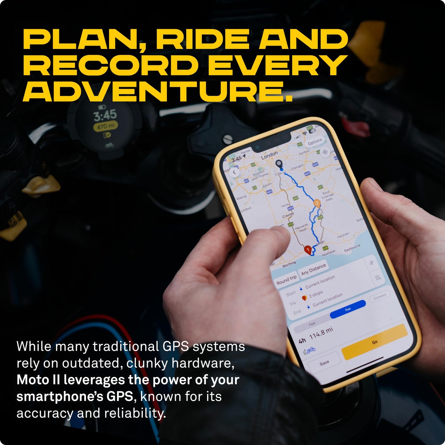 Beeline Moto II - Next Gen Motorcycle GPS Tracker | Compact Design, Waterproof Build, Simple Display & 14-Hour Battery |Glove Friendly Motorcycle Sat Nav Perfect for Adventure & Daily Commutes (Metal)