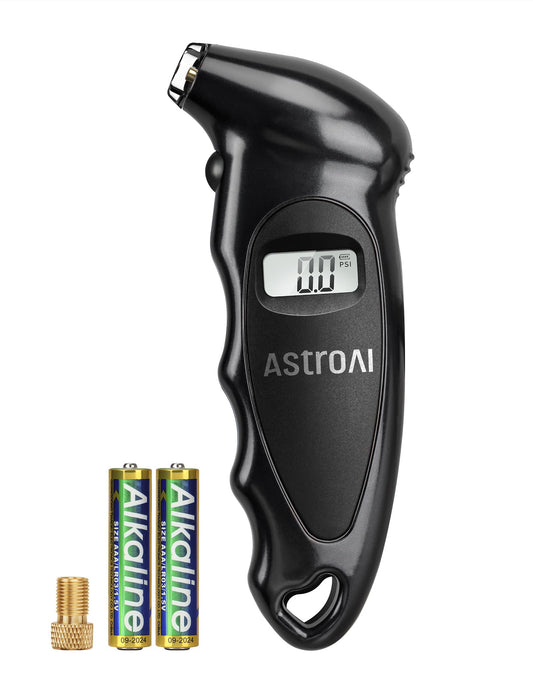 AstroAI Digital Tire Pressure Gauge with Replaceable AAA Batteries, 150 PSI 4 Settings Stocking Stuffers for Car Truck Bicycle Backlit LCD Non-Slip Grip Car Accessories, Black