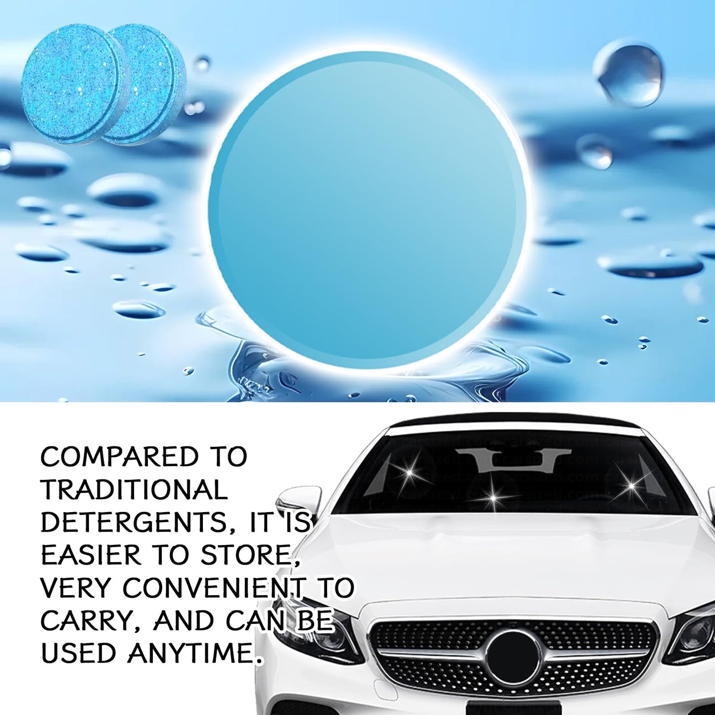 KUQUTIDY 30PCS Washer Fluid Tablets, Windshield Wiper Fluid Cleaner Concentrate, Car Windshield Window Washer Solid Effervescent, Remove Glass Stains for Car Room Kitchen Window Glass Cleaning
