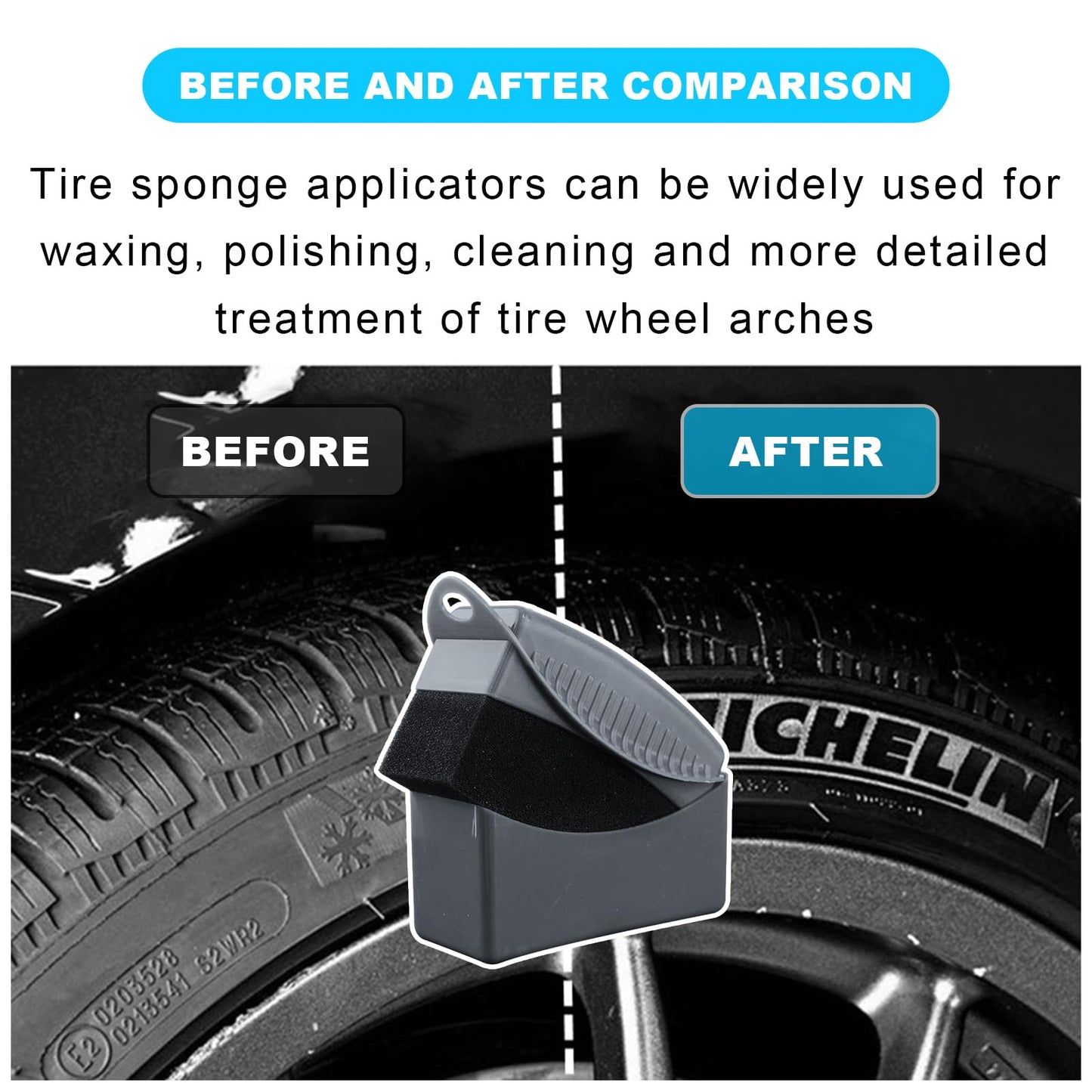 Augeny 2PCS Tire Dressing Applicator, Reusable Car Tire Shine Sponge Pad With Lid, Durable Foam Auto Wheel Detailing for Vehicle Waxing Polishing Cleaning (Gray)