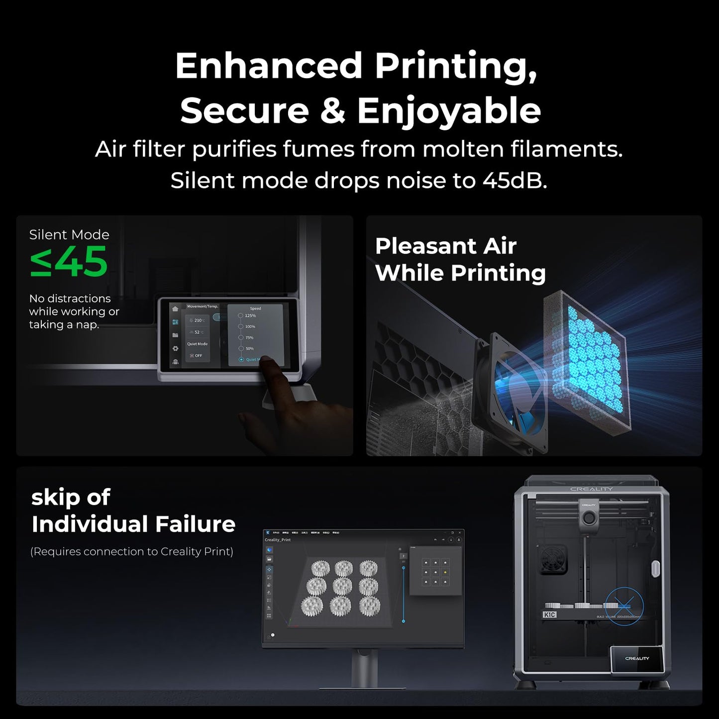 Creality K1C 3D Printer, 600mm/s High Speed Printing, Robust Direct Extruder, Fully Auto Leveling with Al Camera, Support Carbon Fiber Filaments 3D Printers