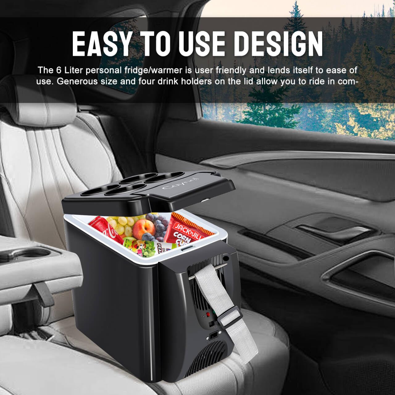 CAYNEL 12V 6 Quart Personal Thermoelectric, 6 Liter Capacity, Portable Electric Cooler Warmer with 12V DC, Small Fridge for Car, RV, and Camping Use