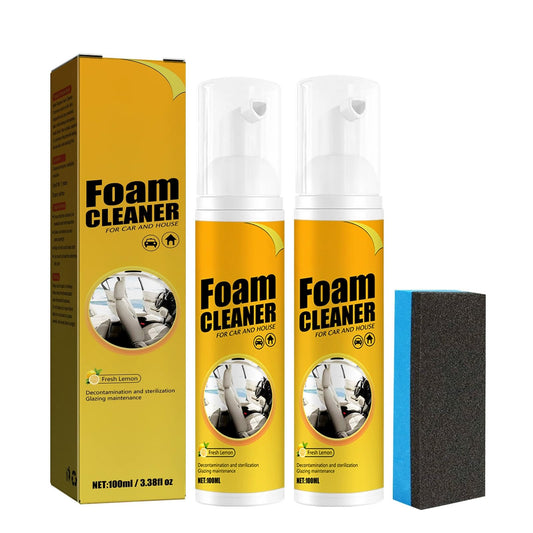 Foam Cleaner for Car,2 bottles Multifunctional Cars Interior Cleaner,Lemon-scented Magic Foaming Cleaner for Car Interiors,Kitchens,and Bathrooms(2 x 100ml)