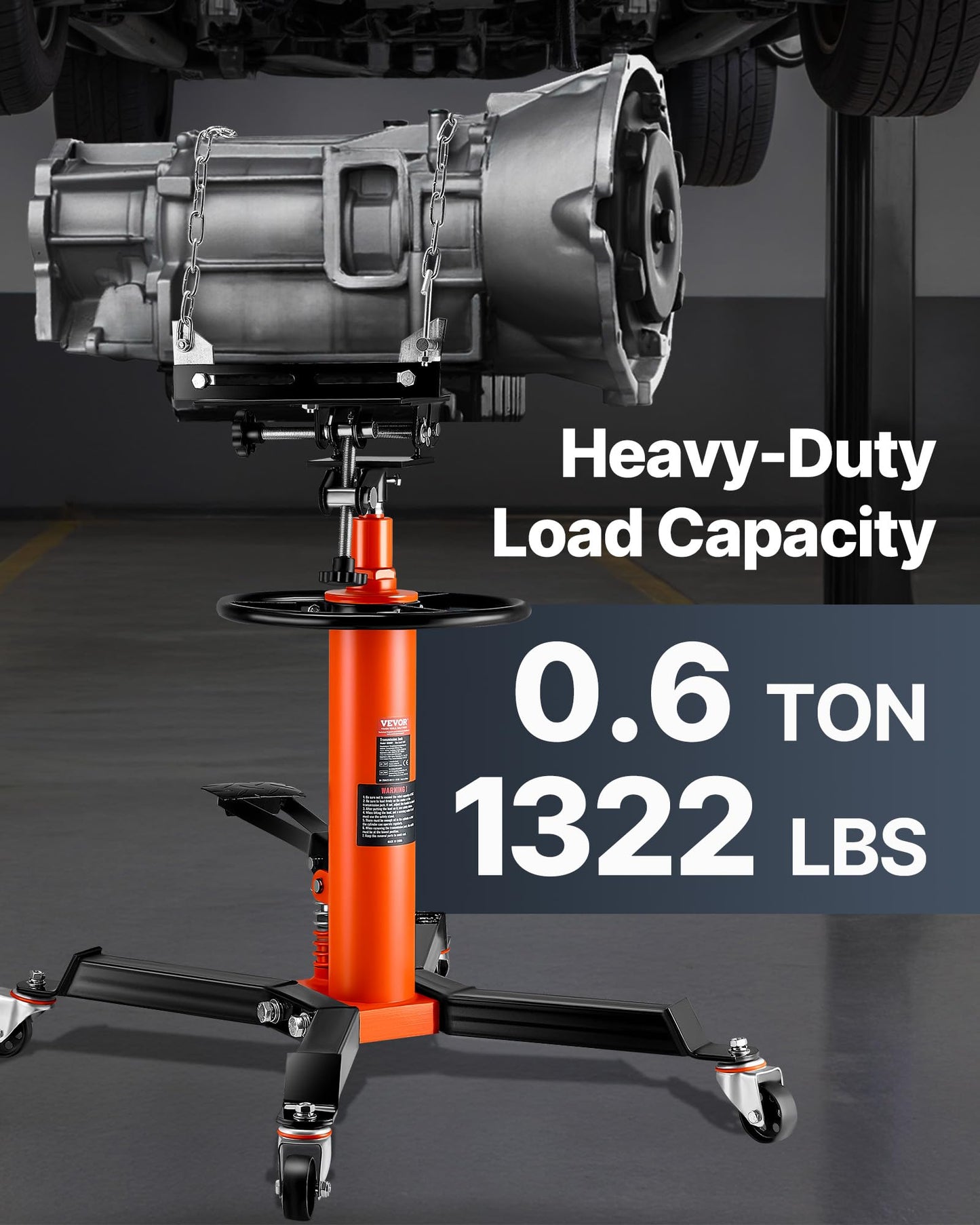 VEVOR Transmission Jack, 1322 LBS Hydraulic Telescoping Transmission Jack, 32"-67" High Lift Transmission Jack Stand with Foot Pedal, 360° Swivel Wheel