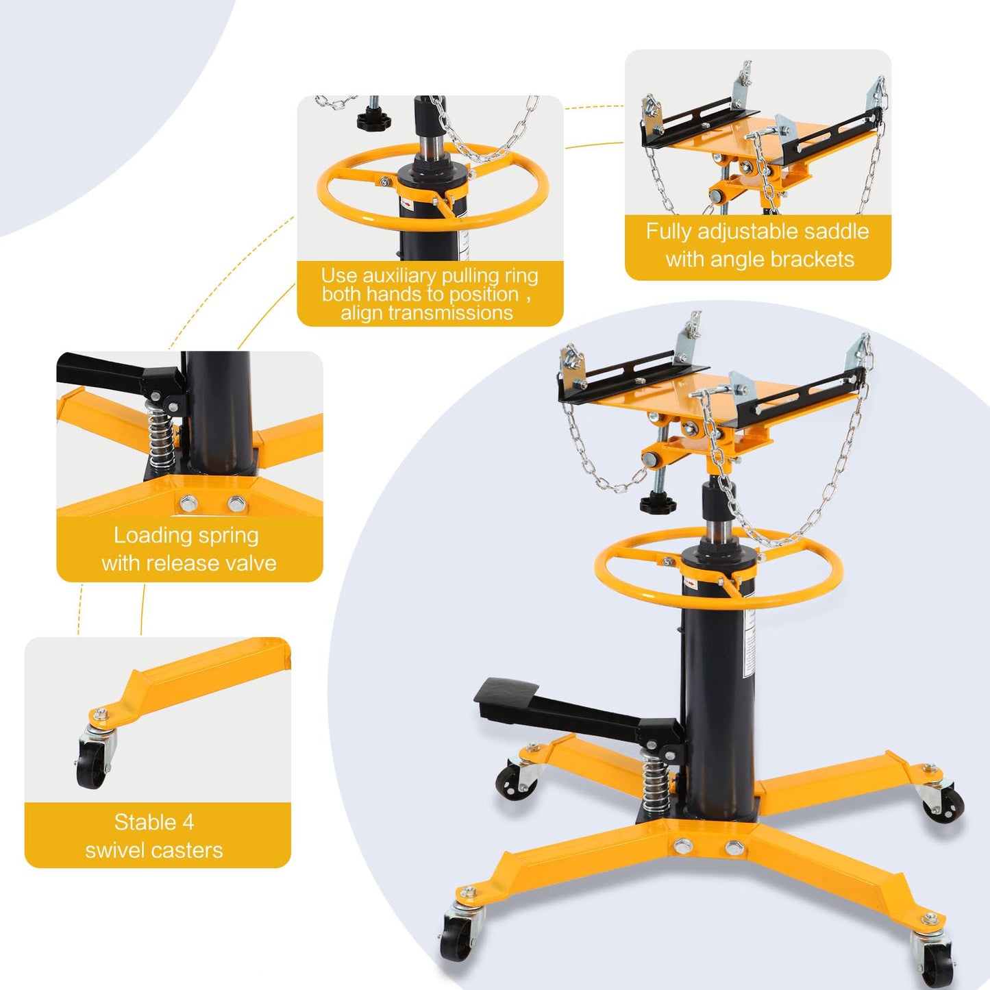 Transmission Jack Heavy Duty Professional Hydraulic High Lift 2 Stage Adjustable Telescoping 1/2Ton Capacity Transmission Jack Adapter for Floor Jack Car Lift (Canary Yellow)