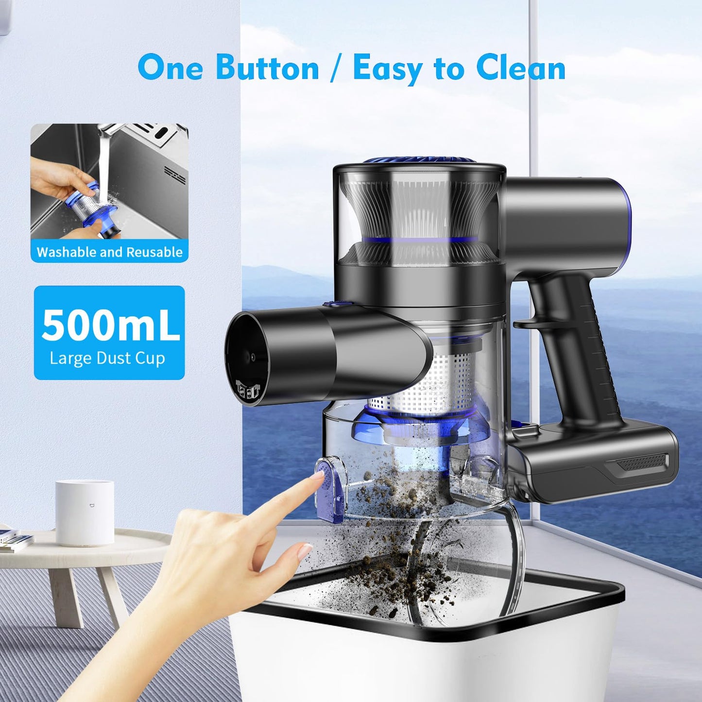 Cordless Vacuum Cleaner, Vacuum Cleaner for Home with 80000 RPM High-Speed Brushless Motor, Up to 40 Mins Runtime, 2 Adjustable Suction, Anti-Tangle, Lightweight Stick Vacuum for Hard Floor