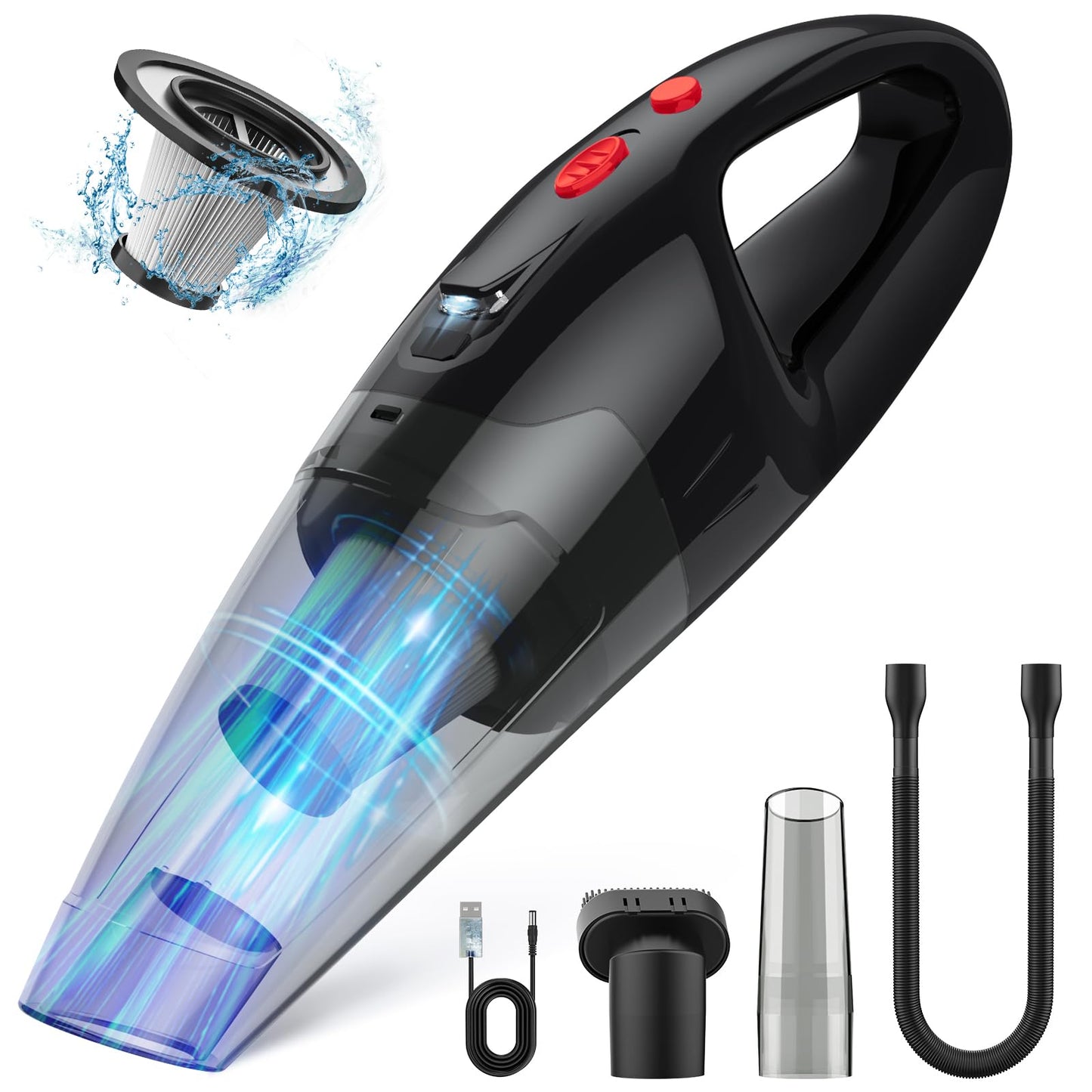 BSRCO Handheld Vacuum Cordless Rechargeable, Car Vacuum Cleaner with LED, USB Charge, 1.65LBs Hand Vacuum Cordless, for Car/Home/Pet