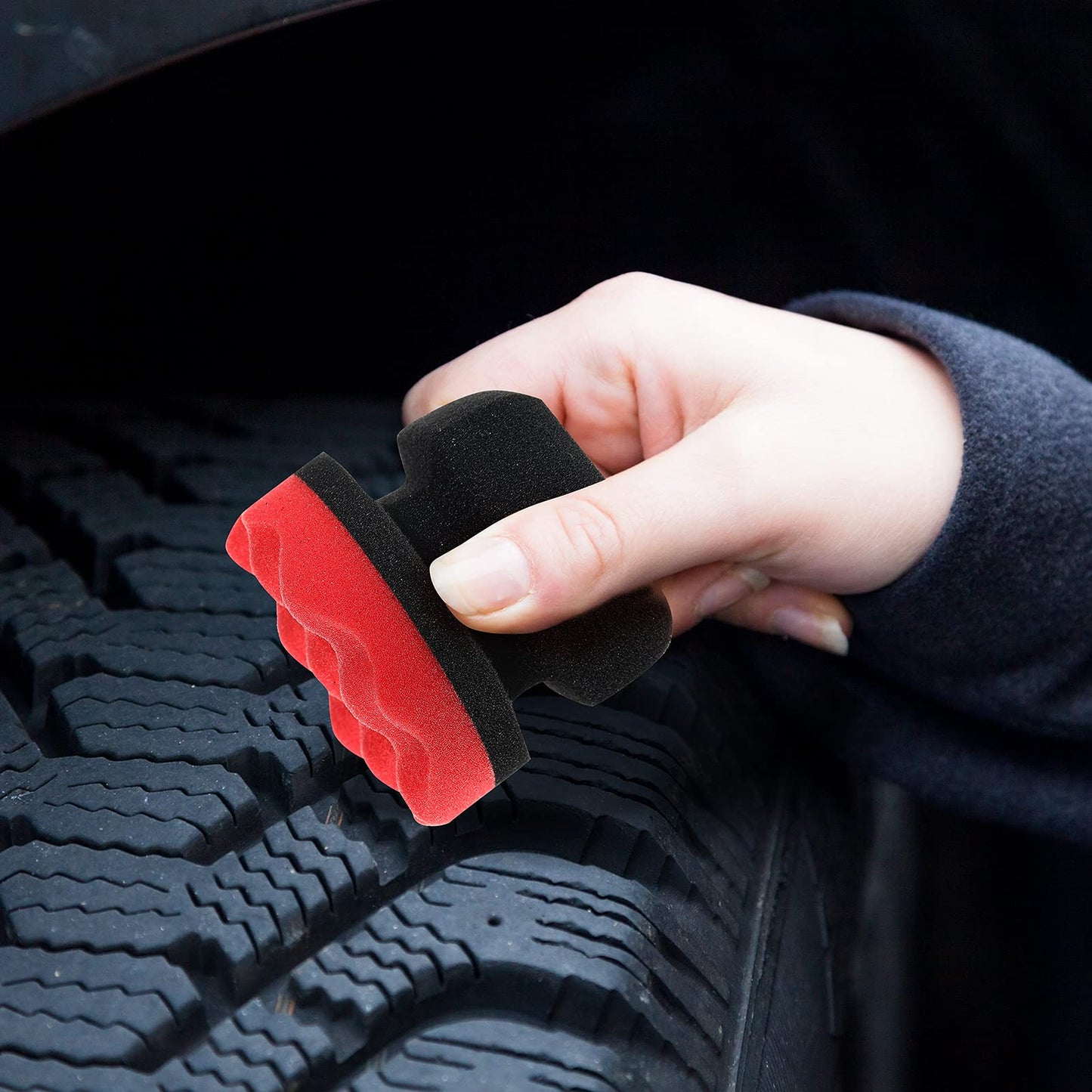 3 Pieces Tire Shine Applicator Pads - Dressing Sponge Foam Gel Wet Car Detailing Reusable Cleaning Supplies (Black, Red, Blue, 3.15 Inch)