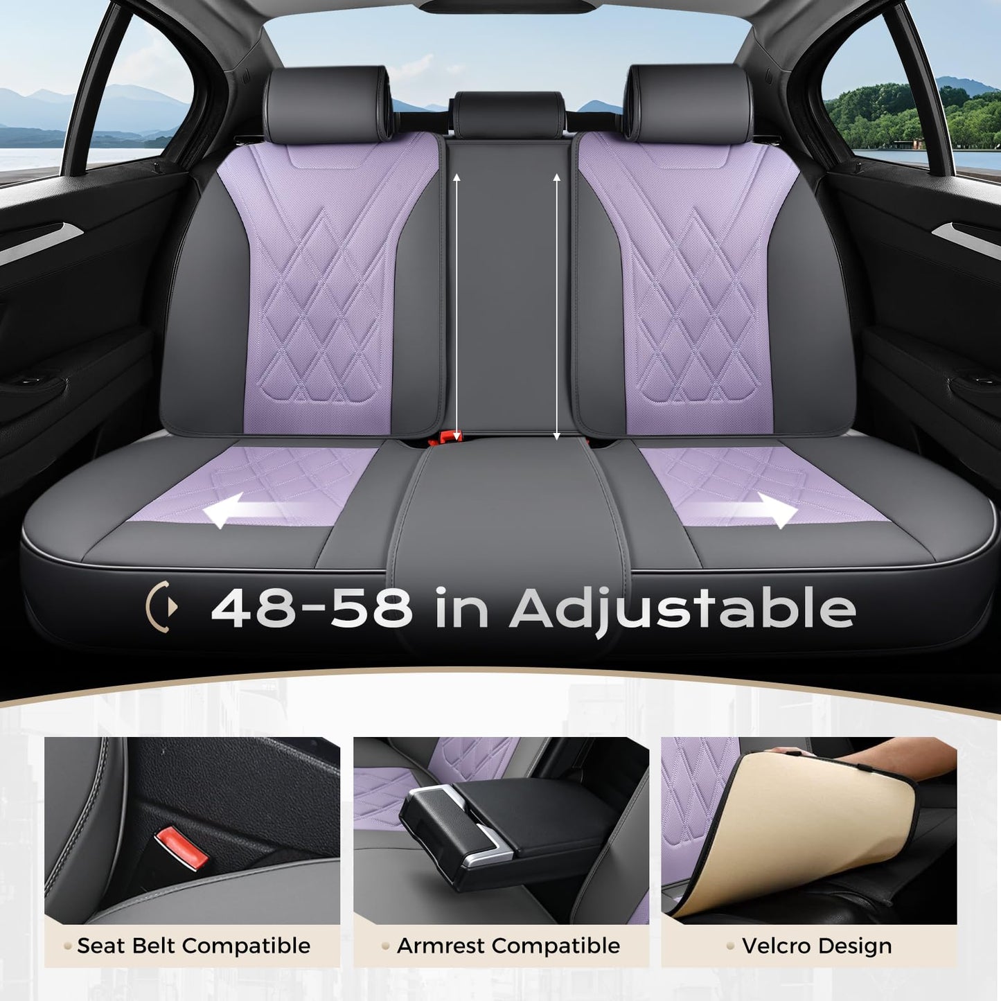 Coverado Car Seat Covers Full Set, Seat Covers for Cars, Waterproof Leather Automotive Seat Cover, Universal Car Interior Protectors Cushion for Most Cars Gray_Pruple