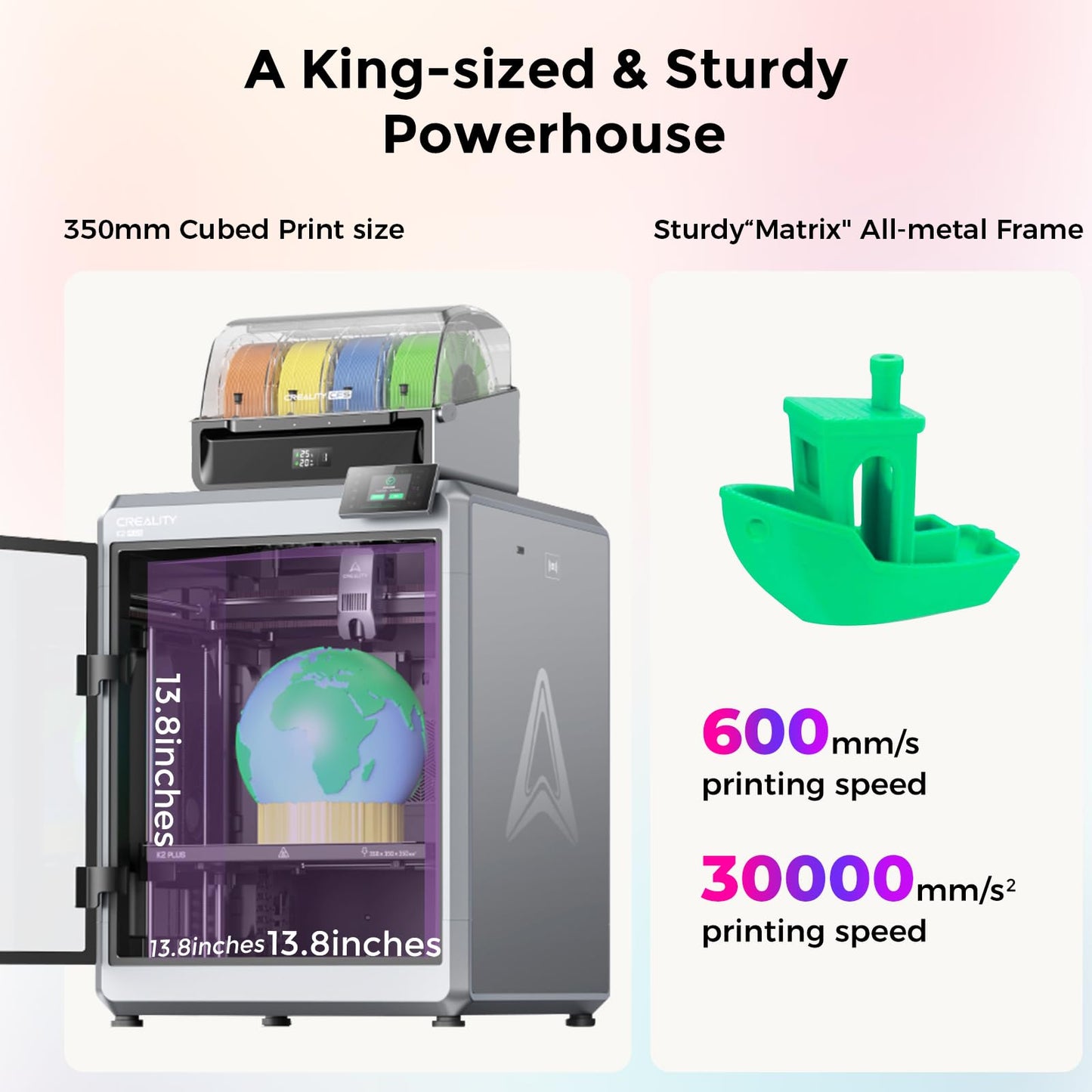 Creality K2 Plus Combo 3D Printer, Multicolor Printing with 16 Colors, 600mm/s High-Speed Printing, Dual AI Cameras for Monitoring, Full-Auto Leveling, Large Build Volume 350×350×350mm