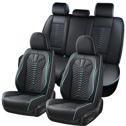 Coverado Leather Seat Covers, Car Seat Covers Full Set, Nappa Leather Seat Covers for Cars, Car Seat Protector Waterproof, Black Car Seat Cover, Universal Seat Cover Fit for Most Cars(Black&Blue)