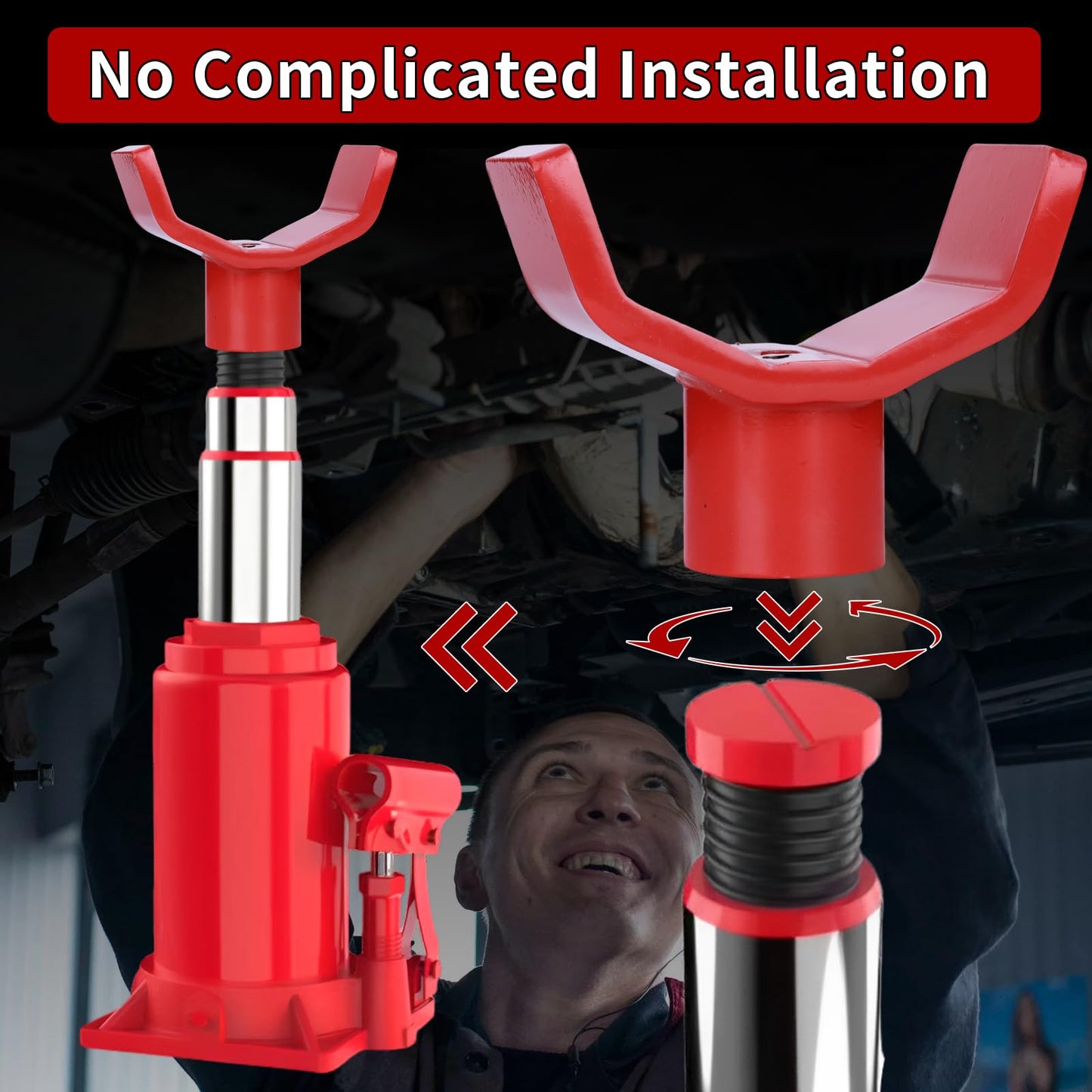 Zuzupord Bottle Jack Adapter - Universal Steel Adapter for Safe Jack Lift, Fits 1.61-Inch (41mm) or Smaller Bottle Jacks, Works with Round Axles (4.5" Max) & Square Axles (3.5" Max)