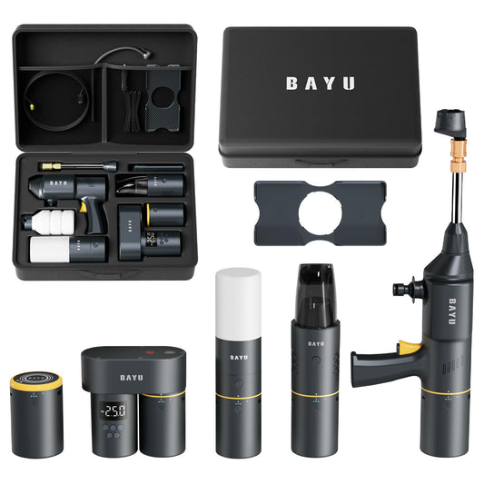 BAYU 6-in-1 Cordless Power Washer Gun Kit with Foam Bottle, Include Vacuum Cleaner 19000KPA, Car Tire Inflator, Power Bank 19200mAh, Flashlight with Lightshade, Cellphone stend (6Pcs)