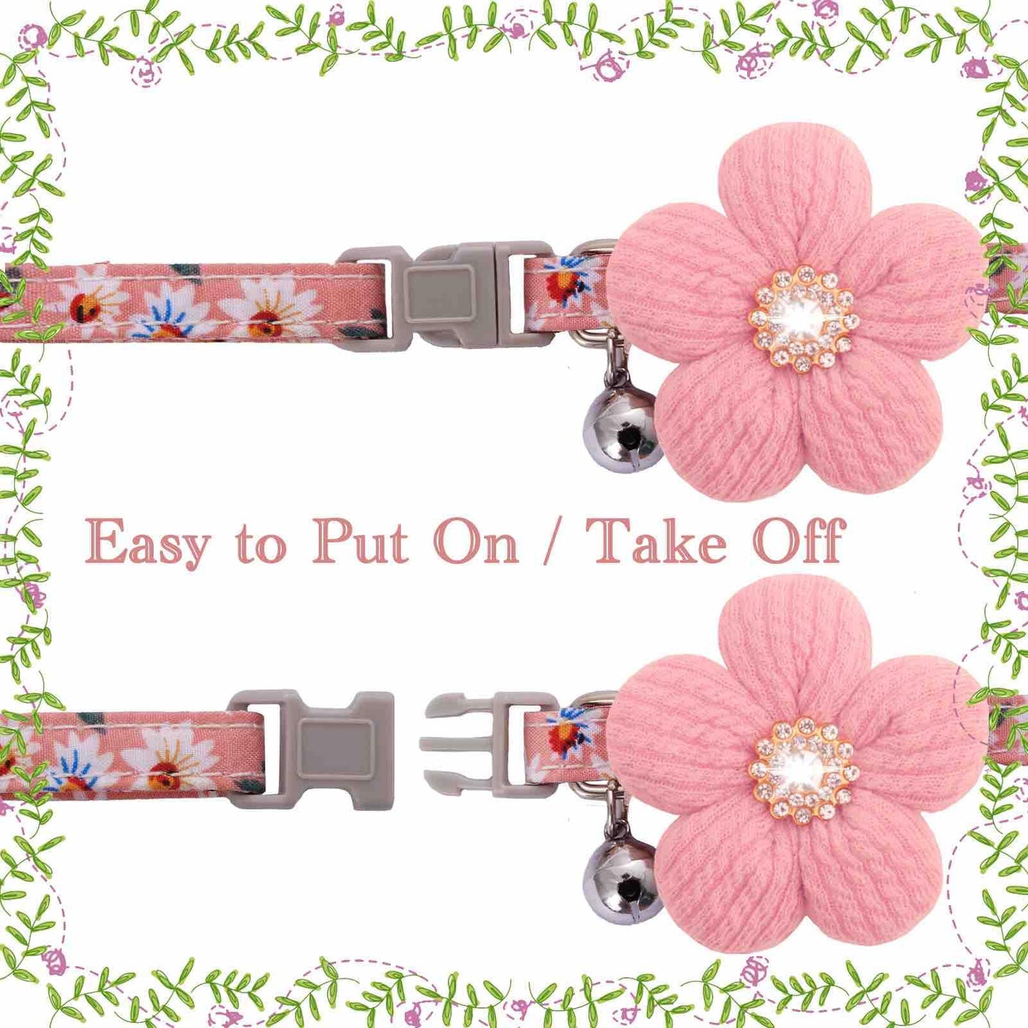 Small Dog Collar with Flower, Puppy Collar for Girl Dog Collars for Small Dogs Cute Dog Collar with Bell, Adjustable Length