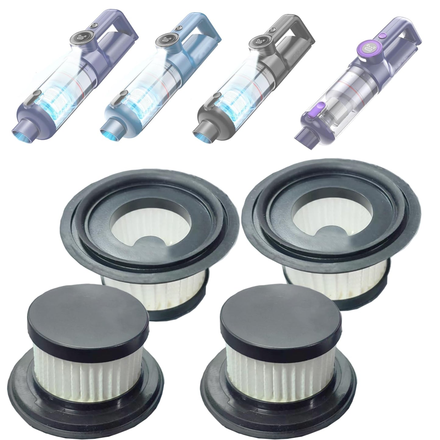 Feenynic 4 Pack Hepa Filters Compatible with MONOZEL Car Vacuum Portable, Model VC028., Filters works with autozen AZ028 and Fedemer Vacuum. Washable Filter Compatible with MONOZEL Handheld Vac