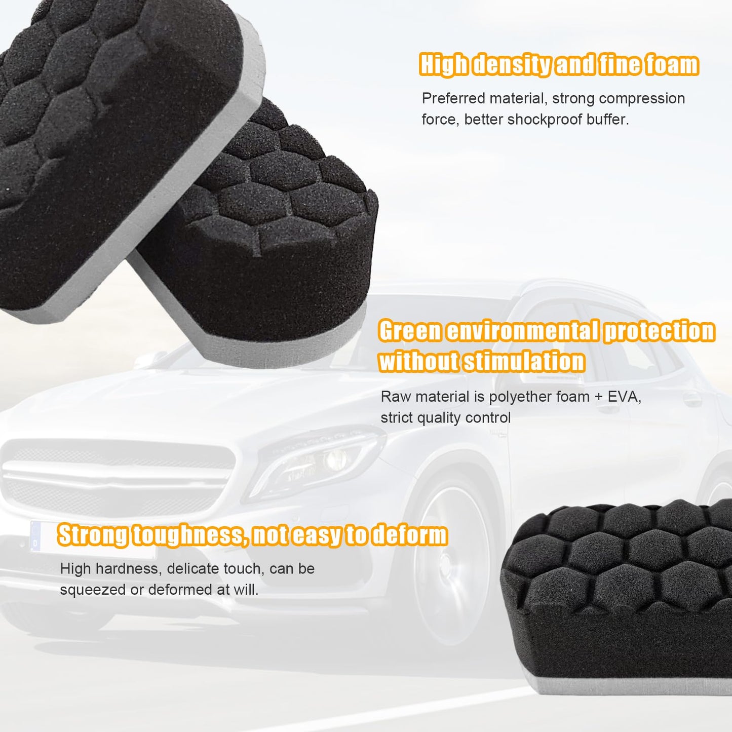 Suvnie 2 PCS Tire Shine Dressing Applicator Pad, Washable Hex Logic Car Detailing Foam Sponge with Easy Grip, Soft Tire Trim Applicator Pad for Car Glass, Porcelain and More (Gray)