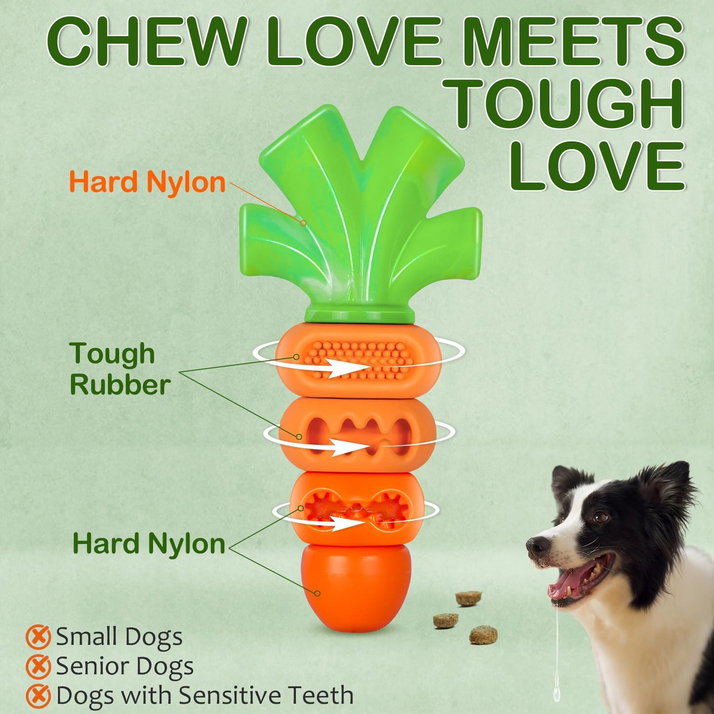 Frienhund Dog Toys for Aggressive Chewers Bacon Flavored: 7" Tough Dog Chew Bone, Hard Nylon & Rubber Teeth Cleaning Toy, Carrot-Shaped Dog Chew Toy for Large Medium Breed 20-70lbs