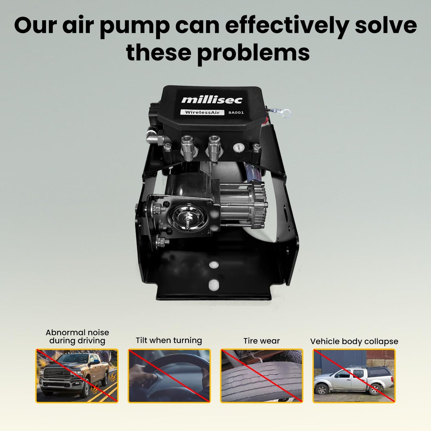 MILLISEC Wireless On Board Air Compressor System Dual-Path Control Heavy-Duty 120 Psi, 12v App Control Air Compressor Kit For Trucks Pickups Trailers Vans, Oem Number Replace# 74000ez