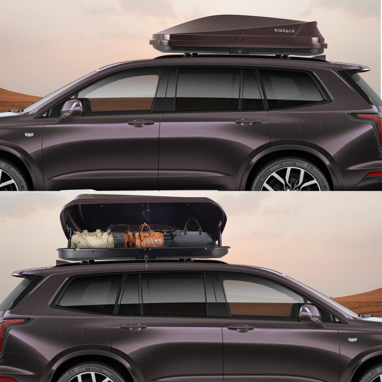 Hard Shell Rooftop Cargo Carrier with Roof Box, Heavy Duty Weatherproof 14 Cubic Feet Rooftop Cargo Carrier for Car Storage, Brown