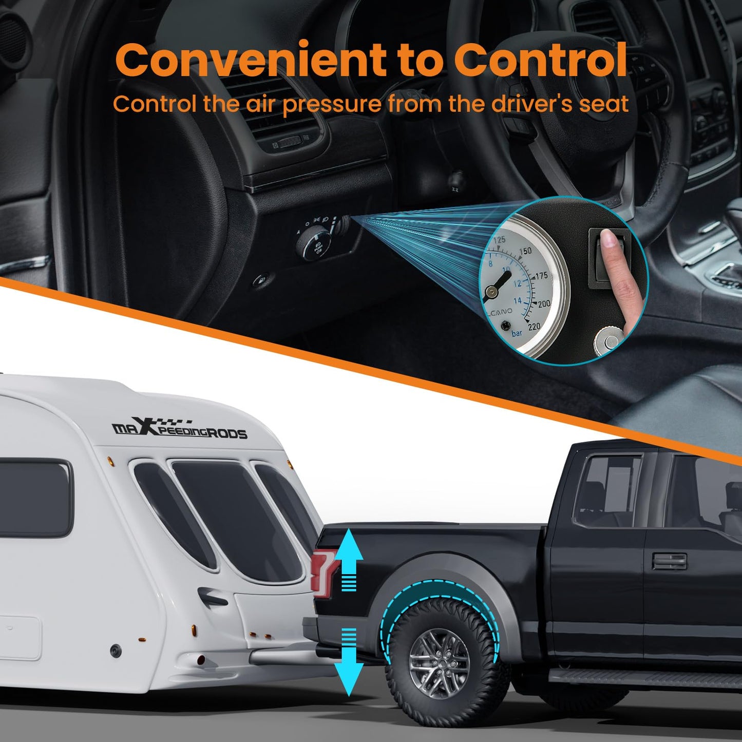 maXpeedingrods On Board Air Compressor System with Low Pressure Sensor Universal Air Spring Compressor Kit for Trucks Vans